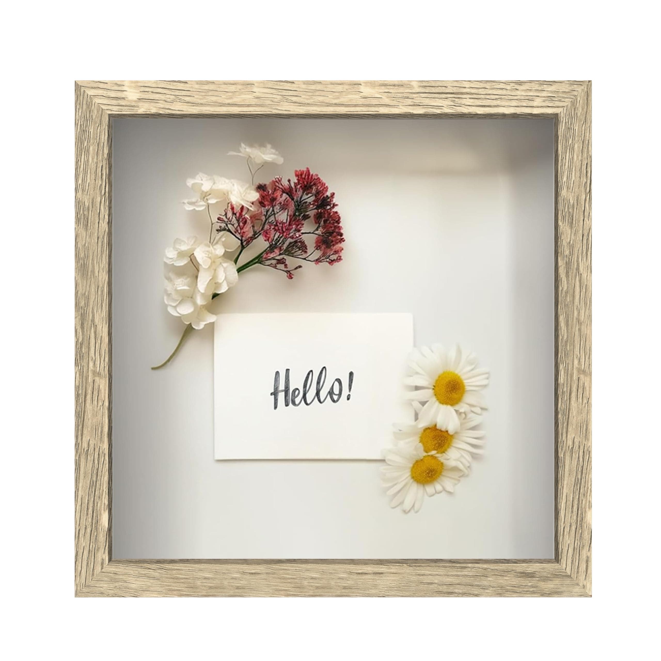 FrameWorks 11x11 Driftwood Wooden Shadow Box Frame – Soft Felt Back, Tempered Glass, and Included Elegant White Ball Push Pins