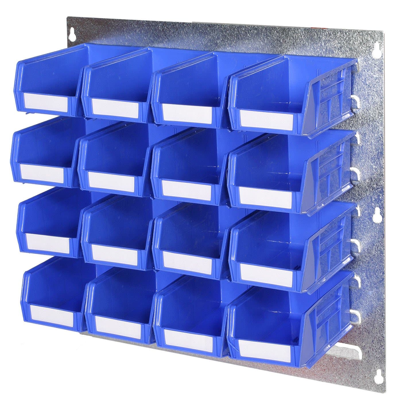 Bin Kit 4-457mm x 457mm Heavy Duty Wall Mounted Galvanised Steel Louvre Panel with Rhino Tuff Plastic Parts Bins - Ideal Garage & Workshop Storage