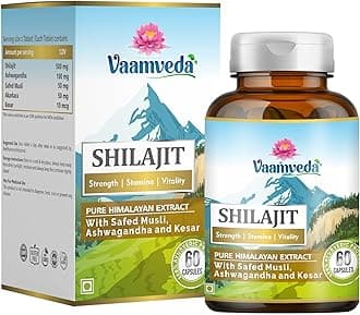 Shilajit Original Capsules with Ashwagandha,Safed Musli,Akarkara,Kesar | Purified Kashmiri Shilajeet Gold Capsule | For Men & Women, 500mg - 60 Count