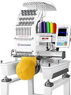 Smartstitch S-1001 Upgraded Embroidery Machine with 10 Needles, 1200SPM Max Speed, 7" Touch Screen, 9.5"x14.2" Embroidery Area, New Gen of Commercial Embroidery Machine for Flat, Hat, T-shirt and more