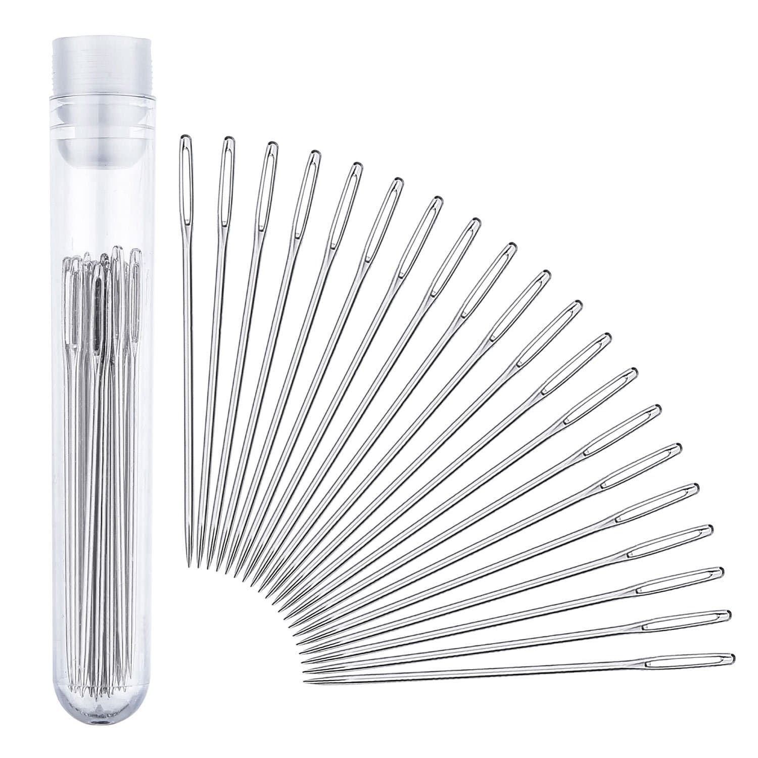 Large-Eye Stitching Needles for Leather Projects with Clear Bottle, 20 Pack