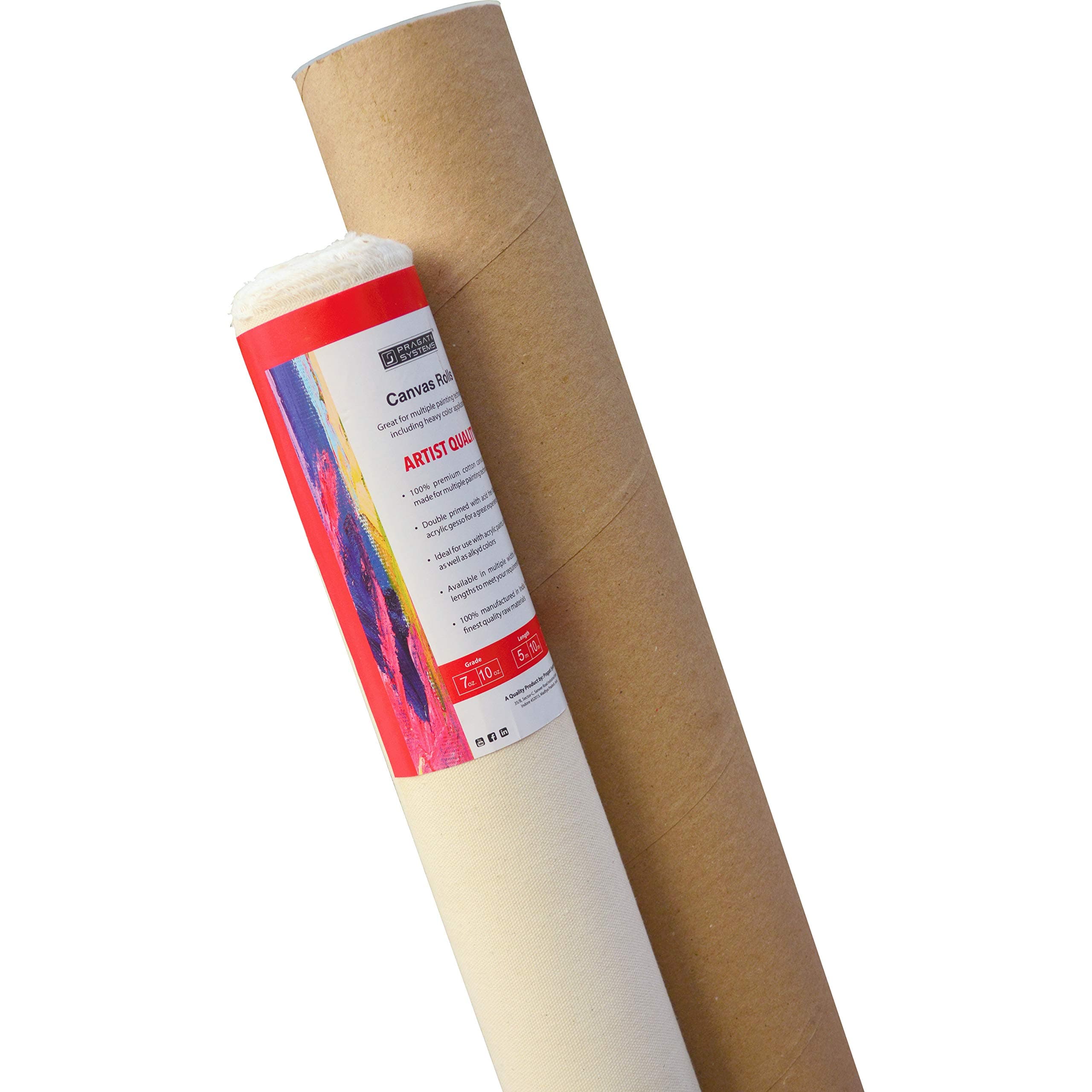 Pragati Systems® Hobby Series (07 Oz.) Medium Grain Primed Cotton Canvas Roll for Oil, Acrylic & Alkyd Colors | Double-Primed Artist Canvas for Painting, White (54 Inch x 10 Meter)
