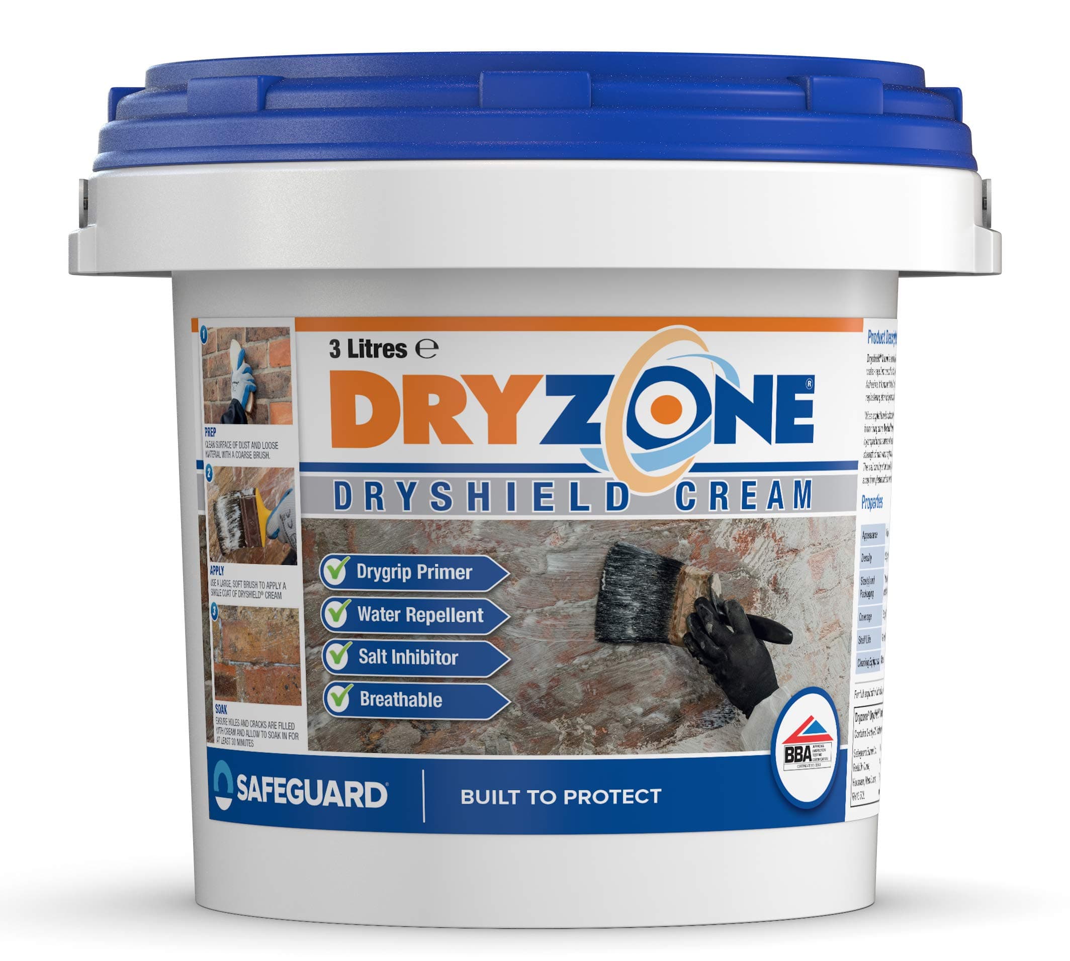 – Dryzone Dryshield Cream 3L System – One Coat Salt Resistant Masonry Cream, Breathable Damp Primer for Brick, Stone & Mortar, Acts as Primer for Drygrip Adhesive (Interior)