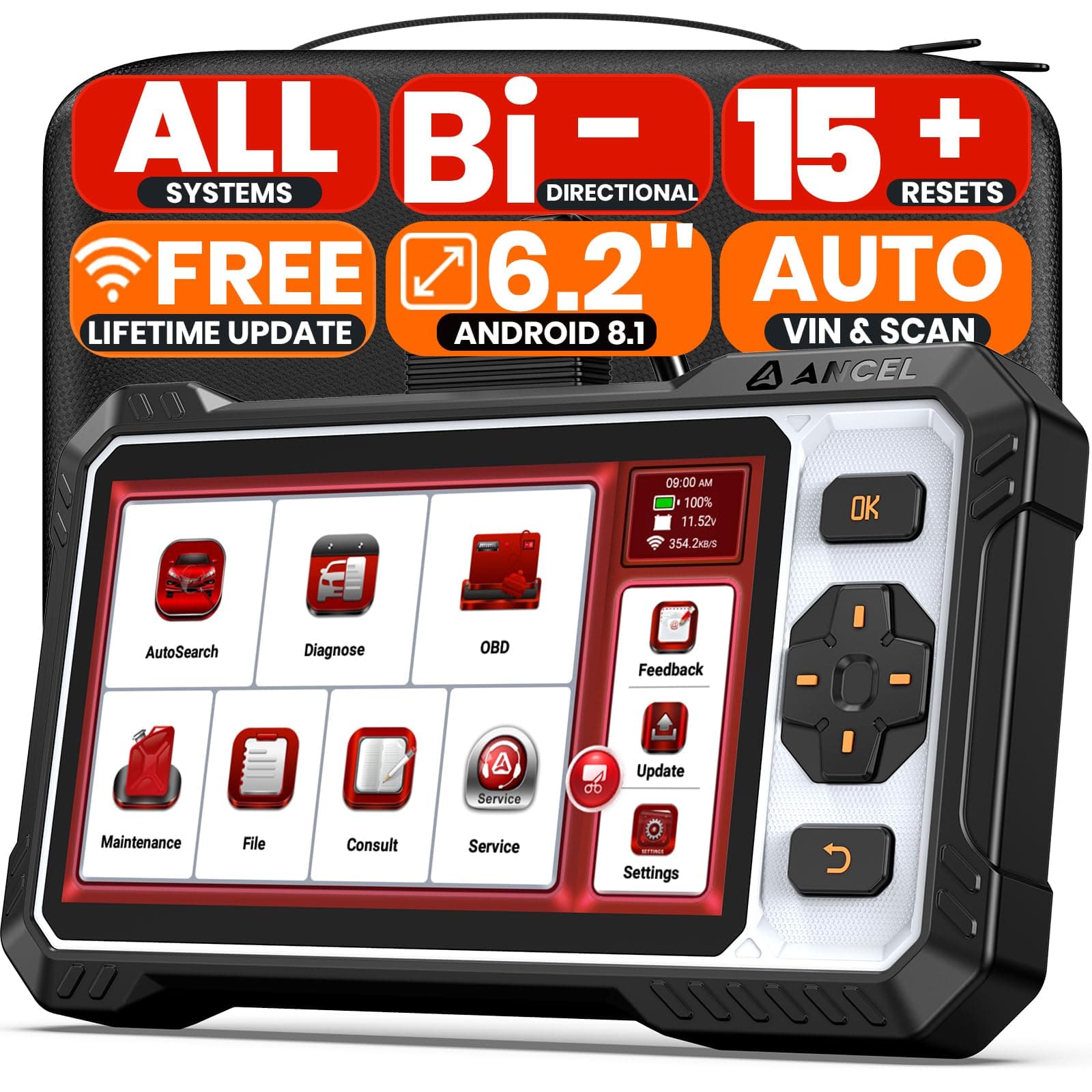 ANCEL FX6100 OBD2 Bidirectional Scan Tool, All System Car Diagnostic Scanner for All Vehicles, Free Update, Injector Coding, ABS SAS Airbag EPB Oil BMS Throttle Transmission DPF Reset, FCA & CAN FD