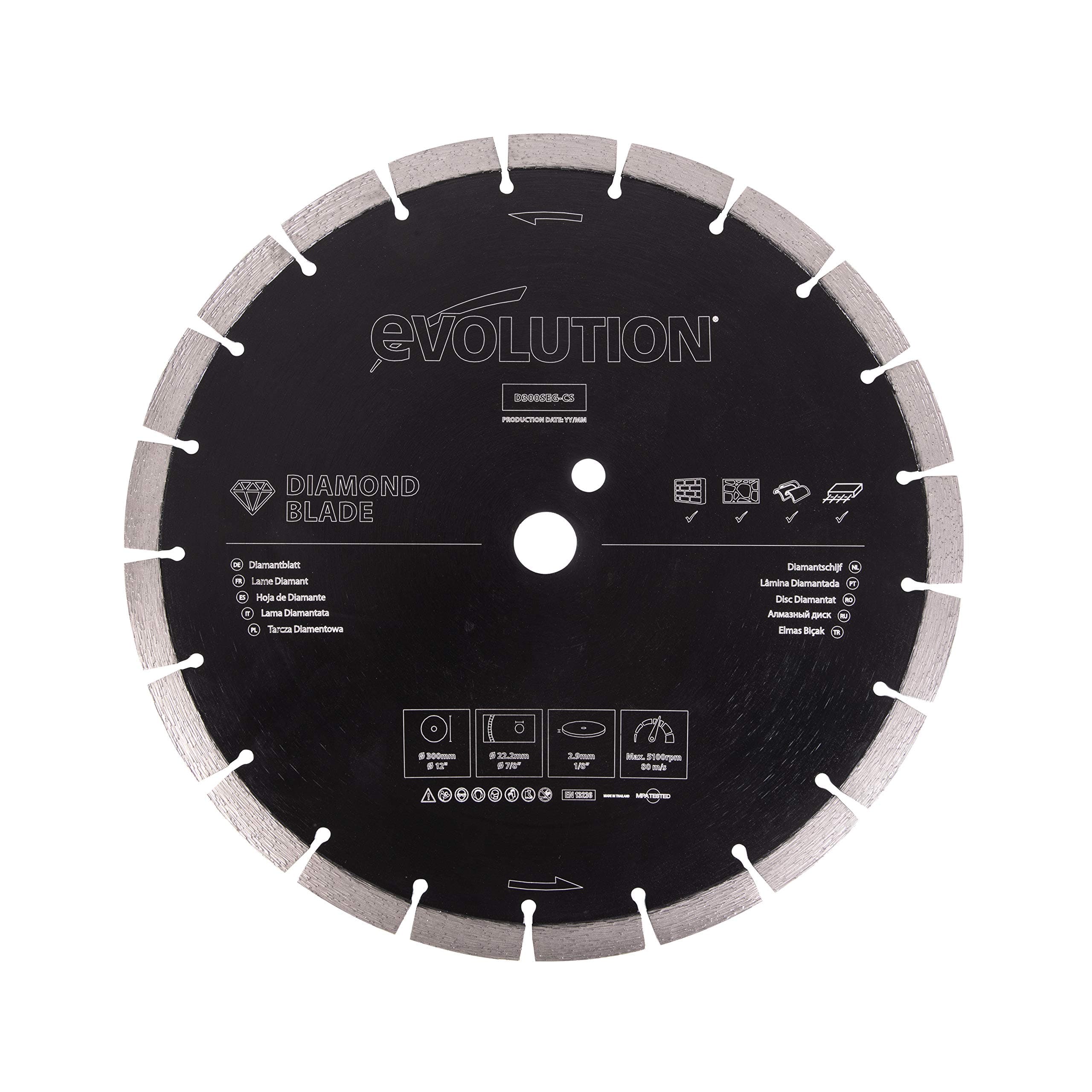 Evolution 300 mm Diamond Blade With Segmented Edge Which Cuts Concrete, Stone and Brick, 22.2 mm Bore