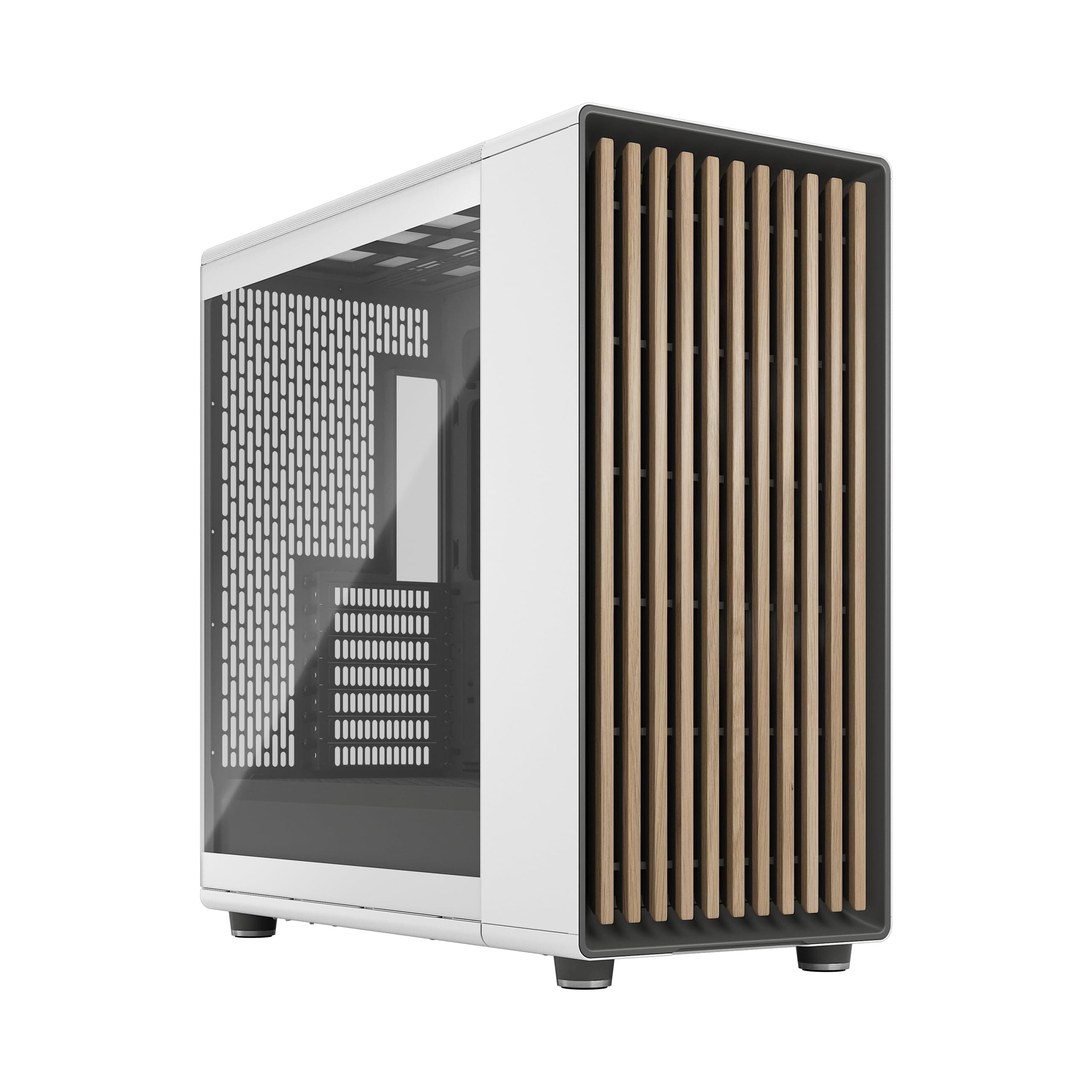 - Fractal Design North XL Chalk White Mid Tower PC Case– Clear Tempered Glass, Oak Wood, High Airflow E-ATX Chassis, USB Type-C, 3x140mm PWM Fans, Liquid Cooling Support Gaming Cabinet (FD-C-NOR1X-04)