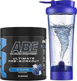 Applied Nutrition Bundle ABE Pre Workout 375g + Electric Shaker | All Black Everything Pre Workout Powder, Energy Drink, Physical Performance, Creatine, Beta Alanine, Caffeine (ICY Blue Raz)