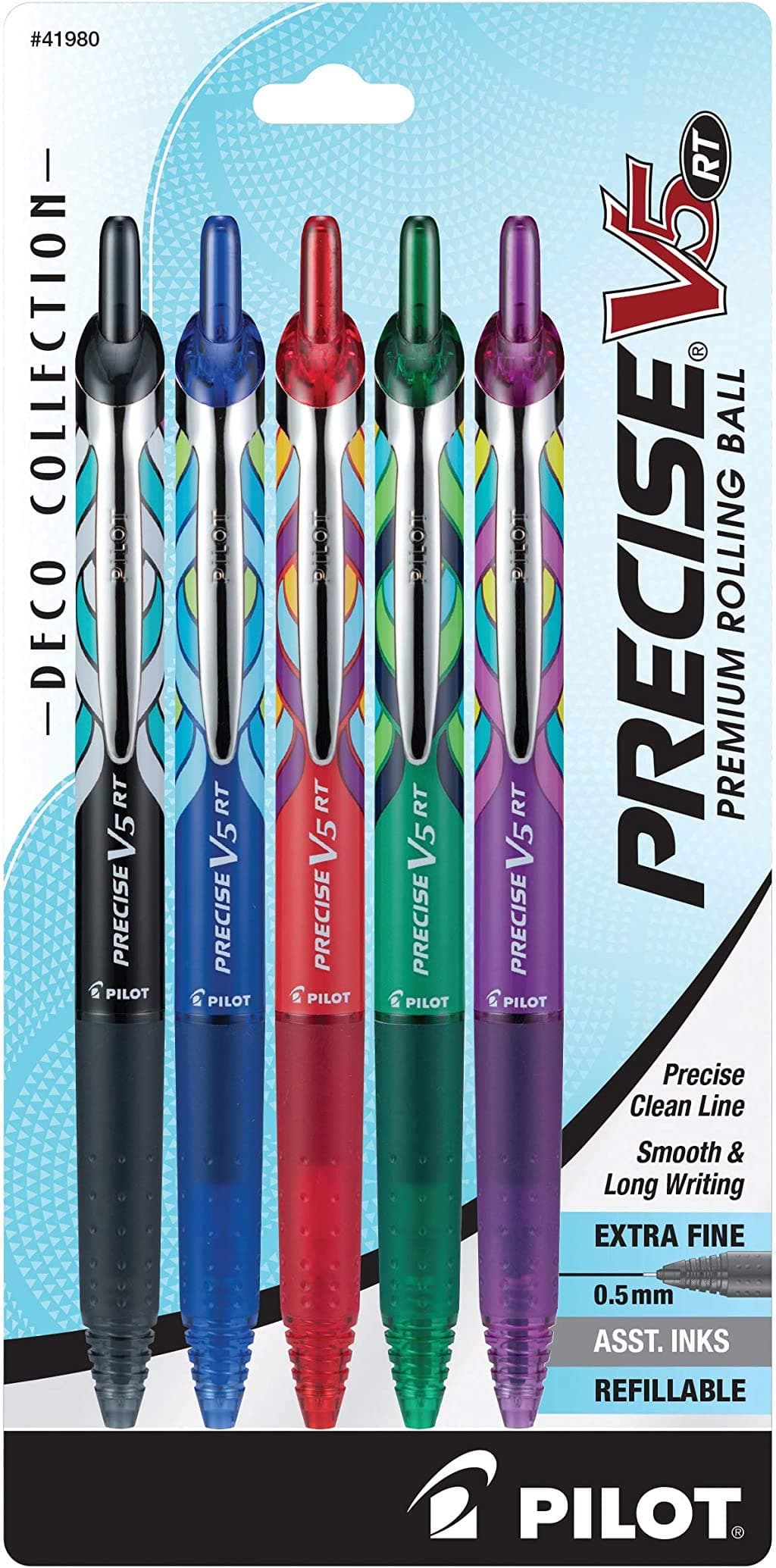 Pilot Precise V5 Premium Roller Pen X-Fine 5/Pkg-Retractable, Deco Assorted Ink Colors