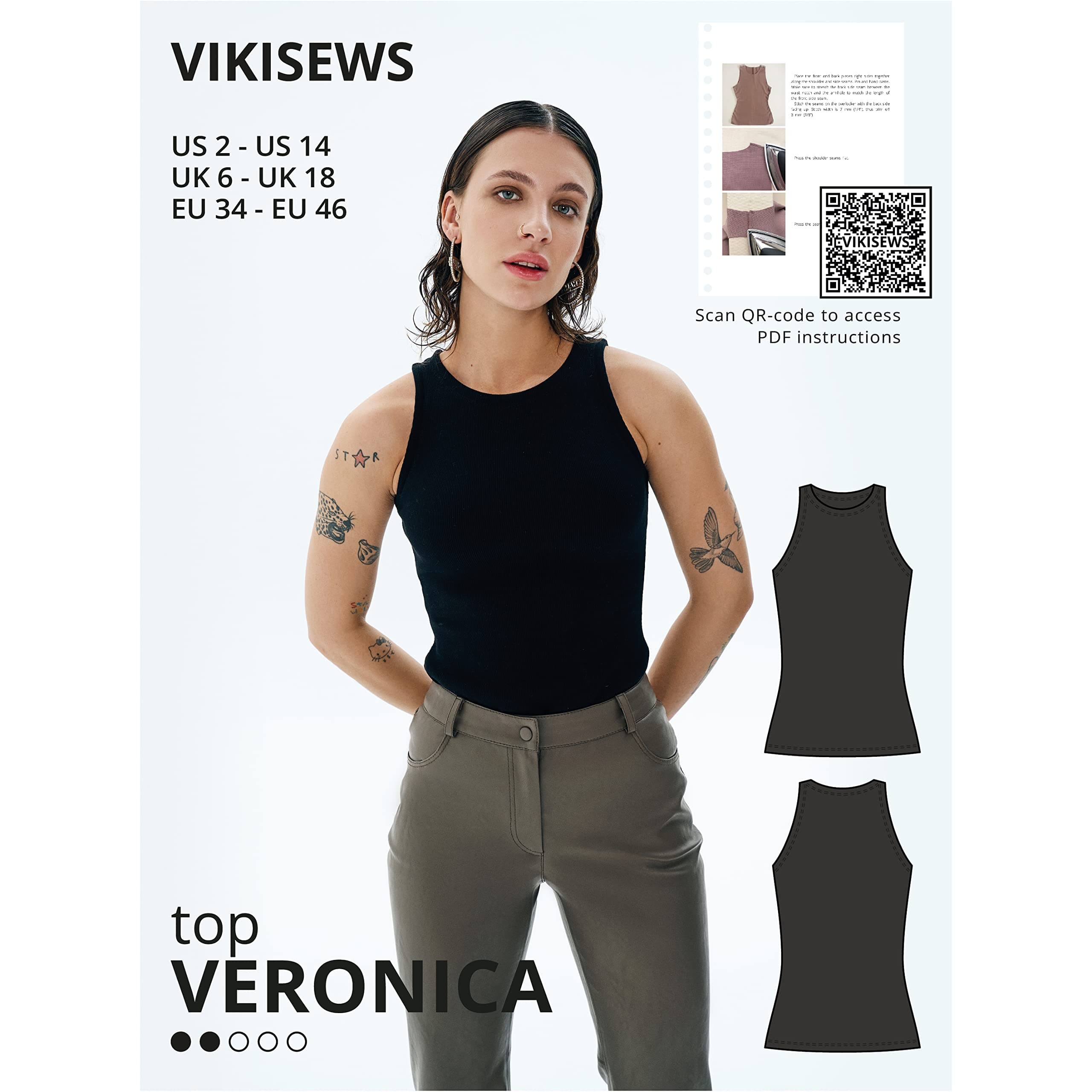 VikisewsVeronica T-Shirt Sewing Pattern, Sizes US 2-14, EU 34-46