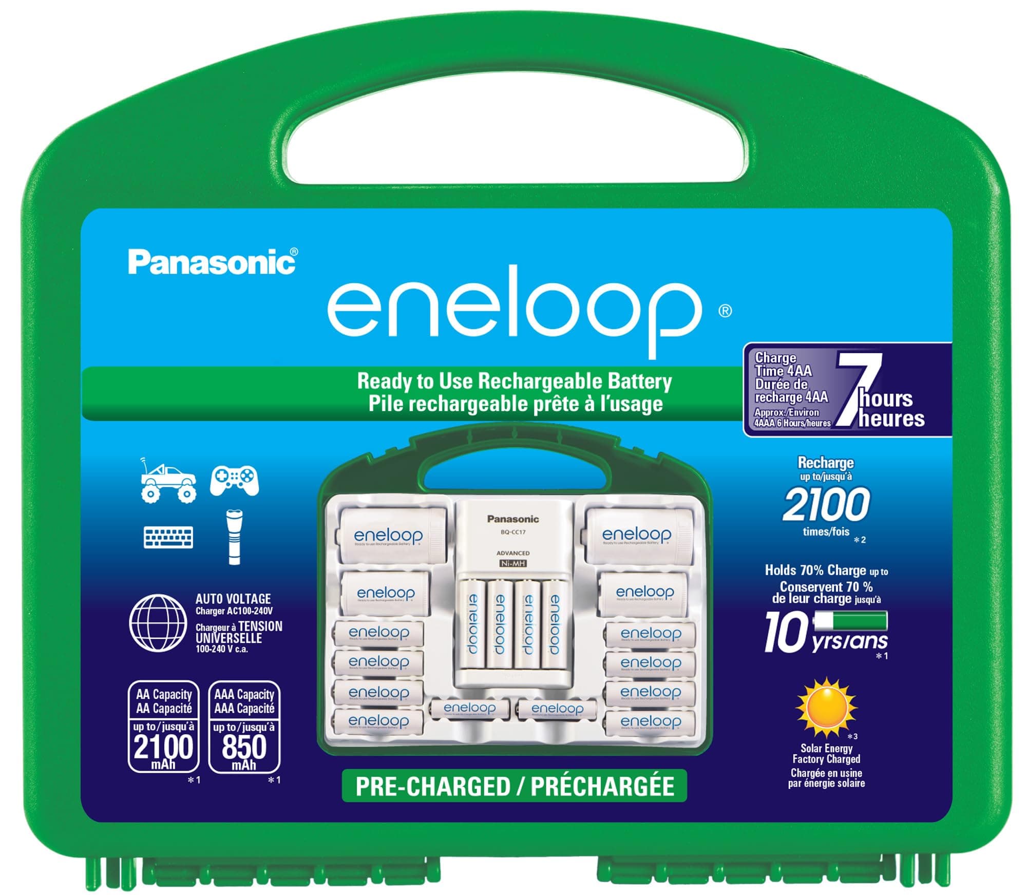 Eneloop Panasonic K-KJ17MC124A Super Power Pack 12AA, 4AAA, 2 C Adapters, 2 D Adapters, Advanced Individual Battery Charger and Plastic Storage