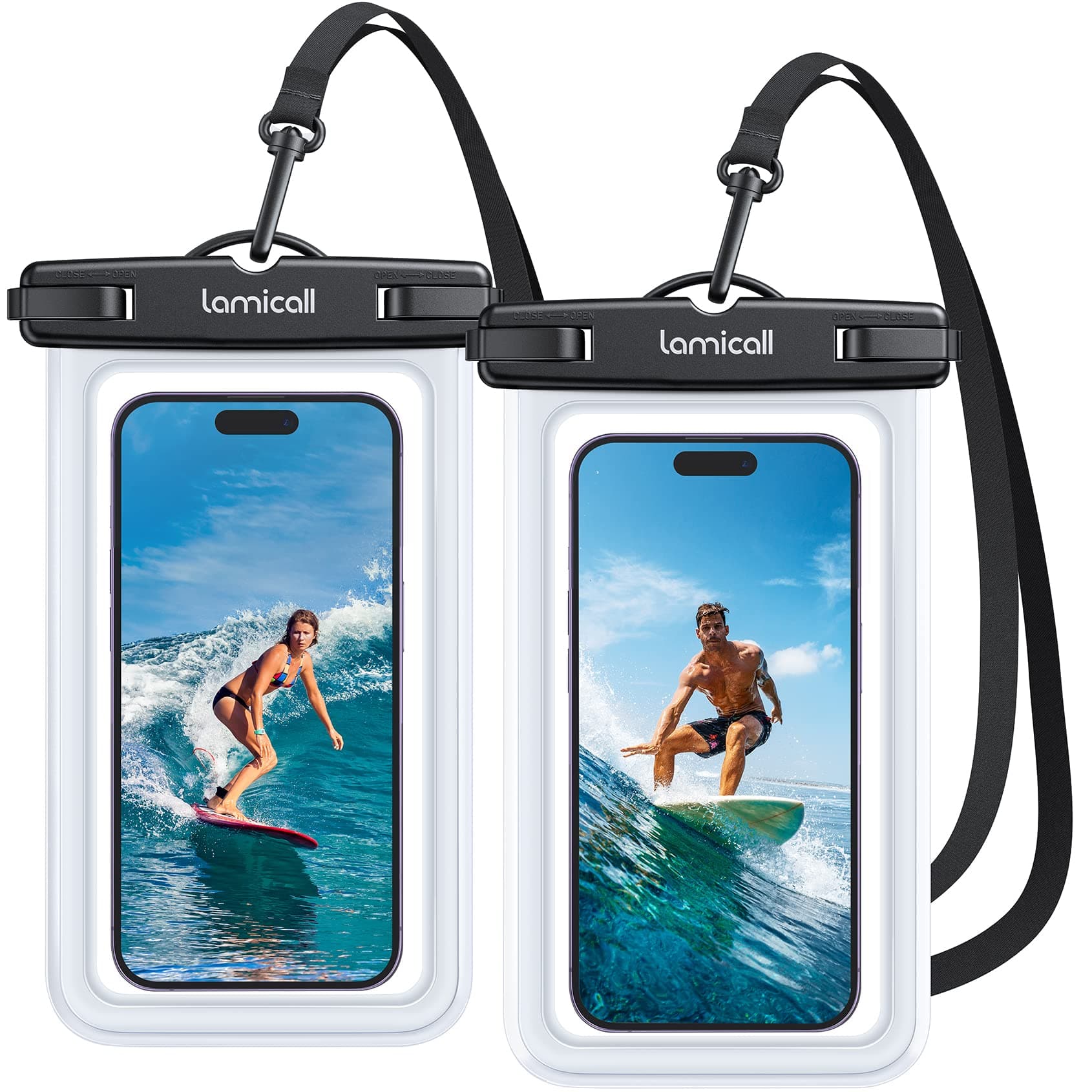 Lamicall Waterproof Phone Pouch Case - [2 Pack][Easy Lock & Heavy Duty] IPX8 Water Proof Cell Phone Dry Bag for Beach, Gift Protector for iPhone 17 16 15 14 13 12 11 Pro Max Plus Air, Galaxy S25, 4-7"