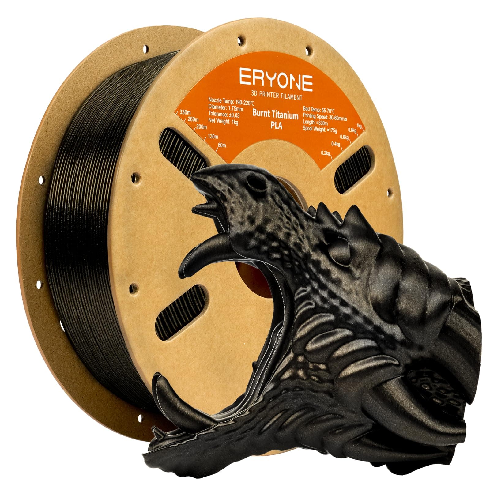 ERYONE Burnt Titanium PLA Filament 3D Printer PLA Filament 1.75mm +/- 0.03mm, Glitter PLA Filament 1KG Cardboard Spool(2.2LBS), Black