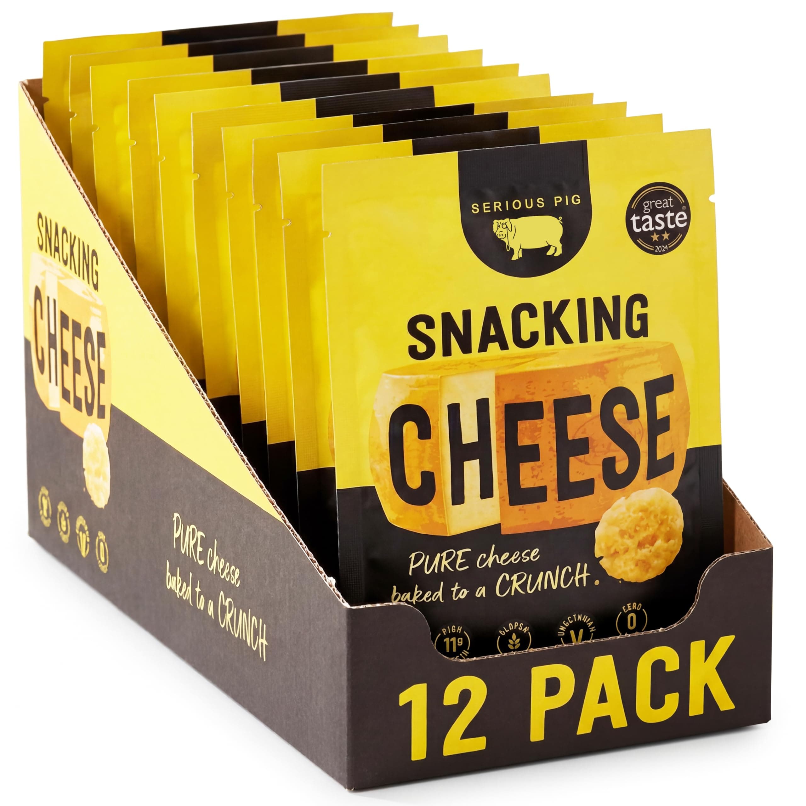Serious Pig Snacking Cheese - Pure Cheese Crisps High Protein Zero Carb (12 x 24g)