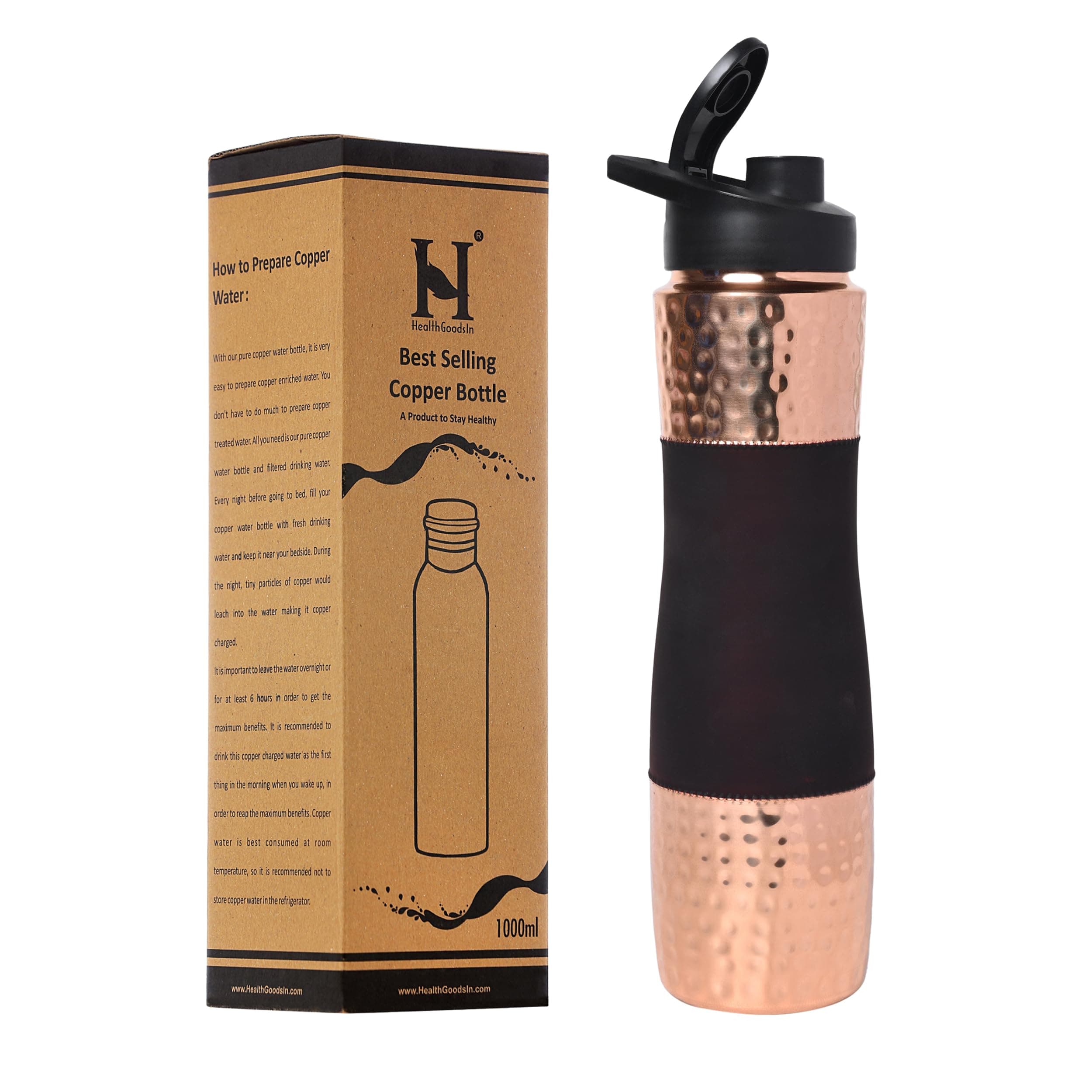 Pure Copper Water Bottle with Sipper, 1000 Ml Capacity (33.81 US Fl Oz) For Ayurveda Health Benefits (Dark Cherry)