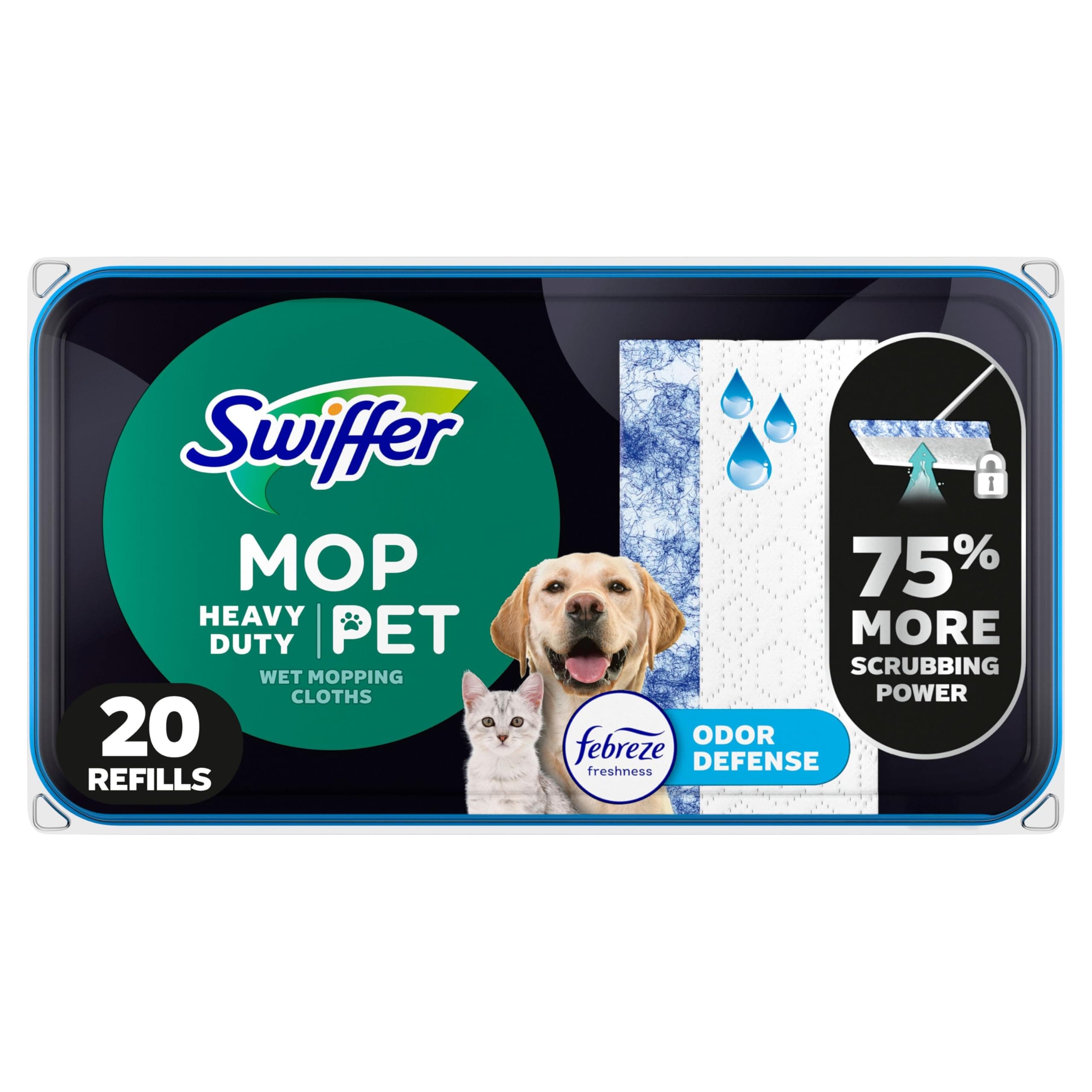 Swiffer Sweeper Pet Heavy Duty Multi-Surface Wet Cloth Refills for Floor Mopping and Cleaning, Fresh scent, 20 count