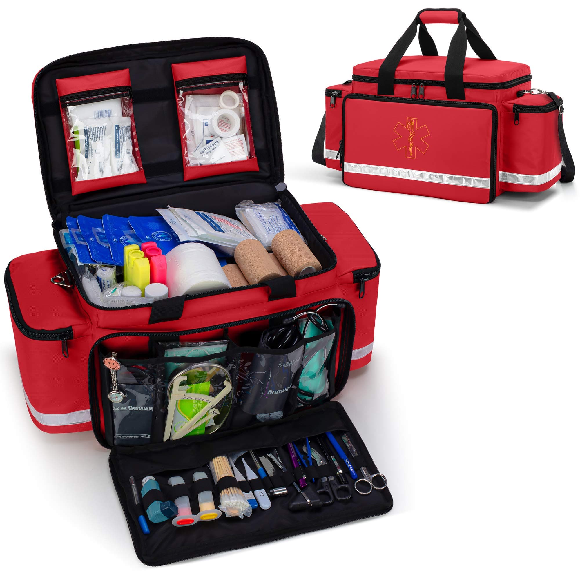 Trunab Emergency Responder Trauma Bag Empty, Professional First Aid Kits Storage Medical Bag with Inner Dividers and Anti-Scratch Bottom, Ideal for EMT, EMS, Paramedics, Bag ONLY-Patented Design