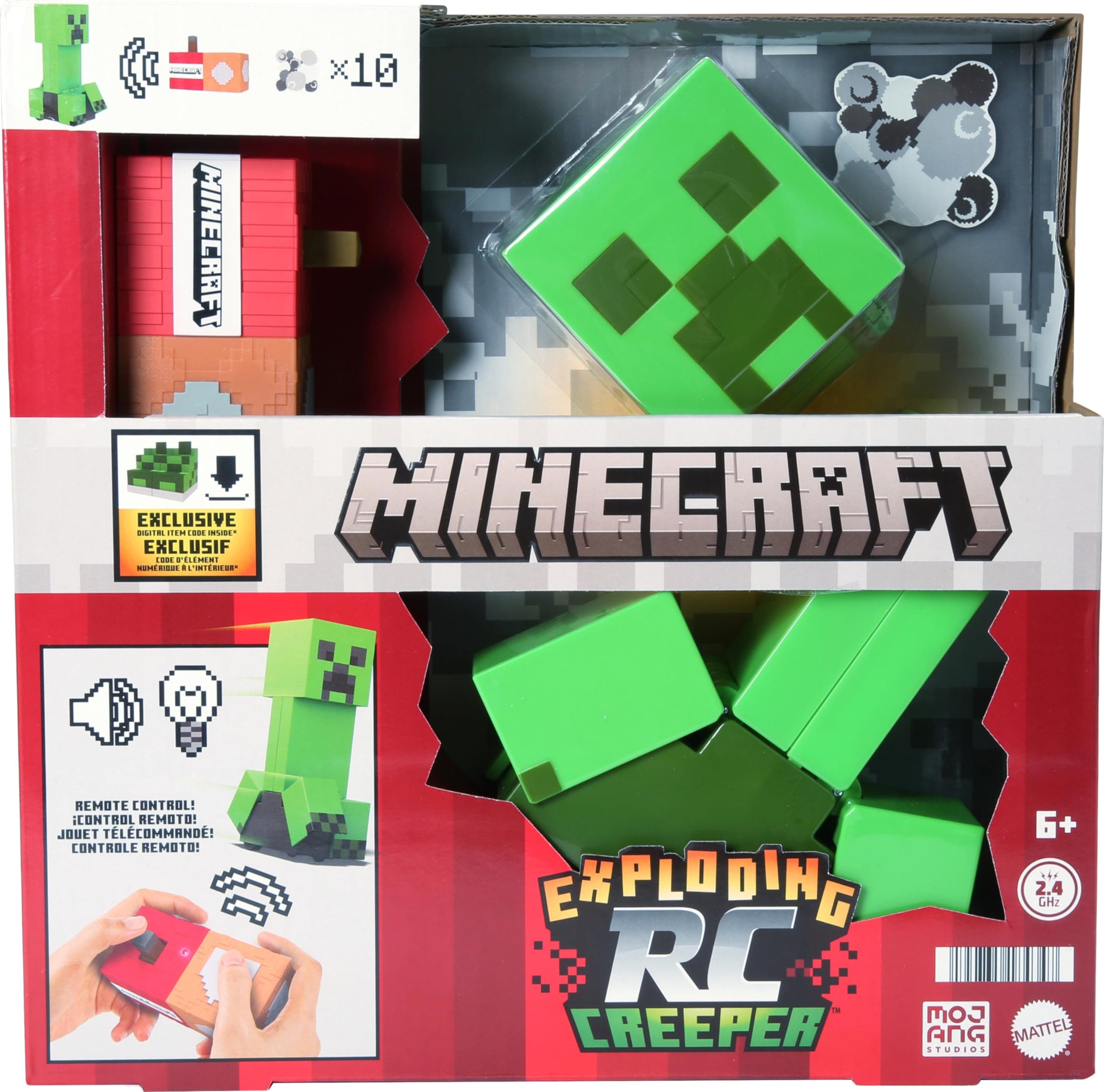 Minecraft Exploding RC Creeper with Lights & Sounds, 10 Explosion Particles, Game-Authentic Movement & DLC Code