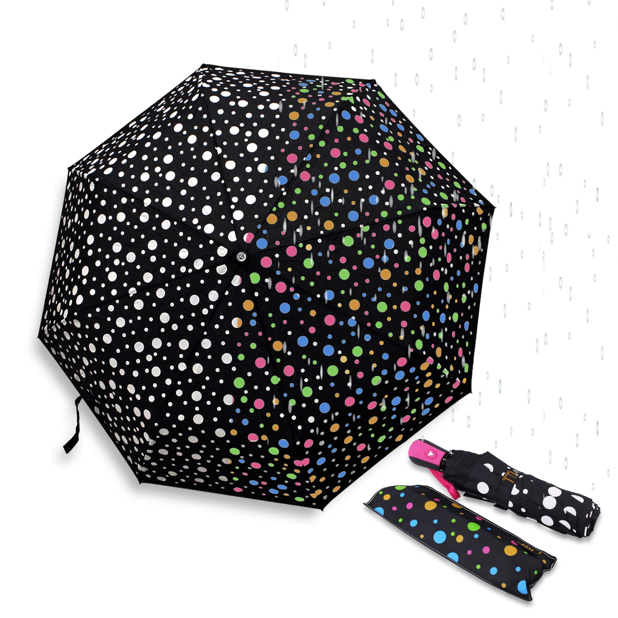 WPYSTColor Changing Umbrella With Cute Polka Dots Pattern Automatic Open Close Button Portable Light Weight Windproof Good Gift For Her B11997 (Random)