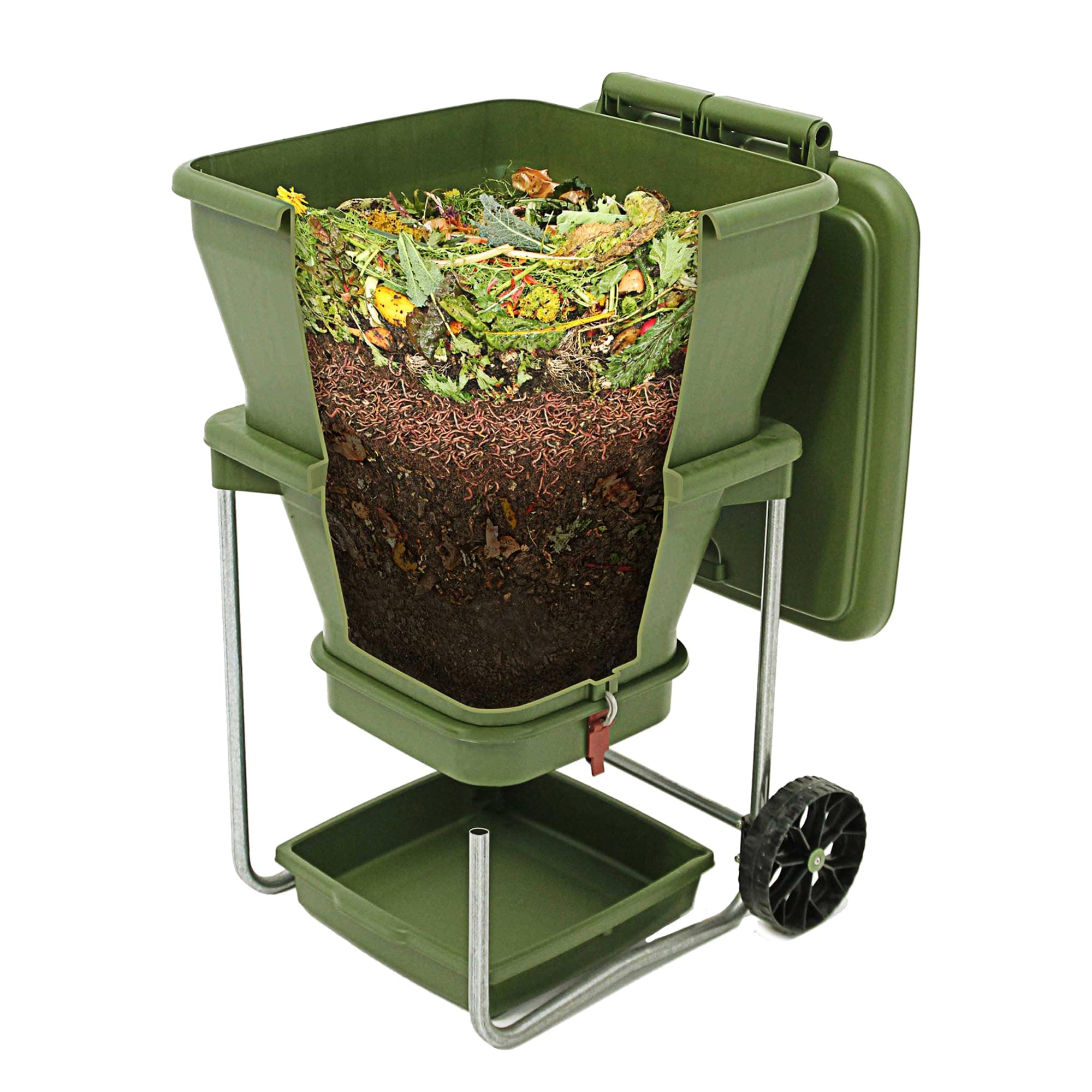 Worm Farm Compost Bin - Continuous Flow Through Vermi Composter, 20 Gallon, Green