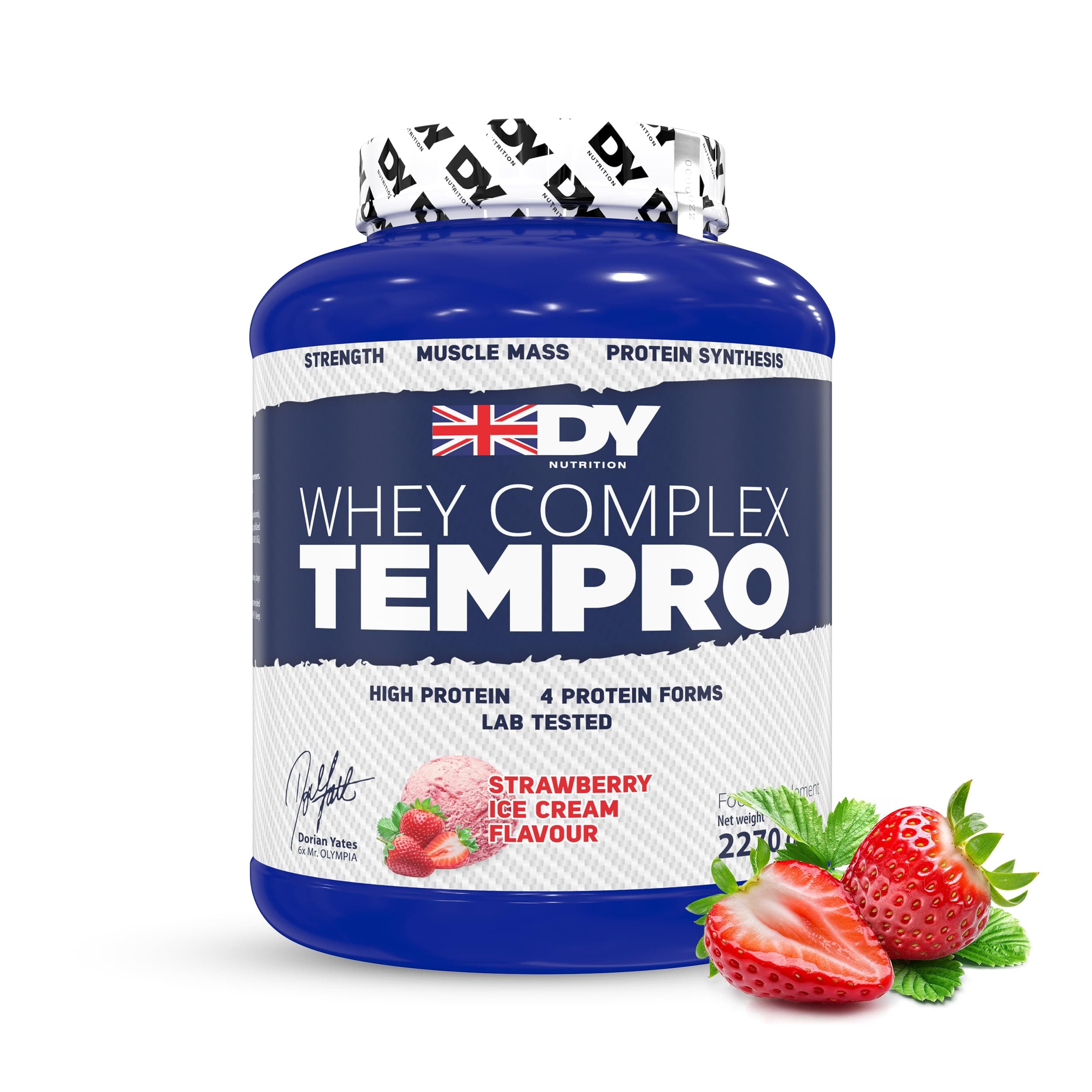 DY Nutrition Whey Complex Tempro | x4 Protein Forms | Whey, Casein, Isolate & Egg Albumin, 23g Premium Protein Powder with Digestive Enzymes for Optimal Absorption, 2.27kg | Strawberry Flavour
