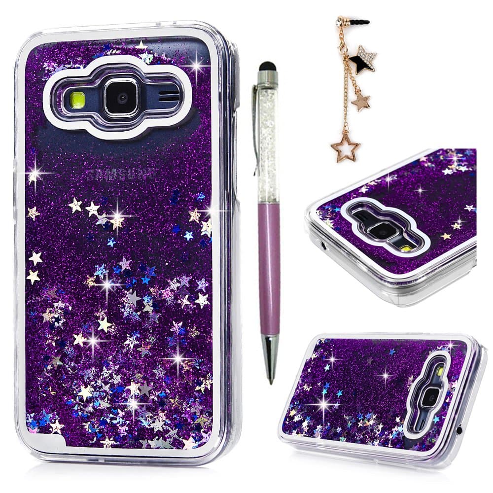 MOLLYCOOCLE Galaxy Core Prime Case Transparent Clear PC Hard Plastic Shell 3D Bling Sparkle Glitter Quicksand Cute Star Flowing Liquid Cover for Samsung Galaxy Core Prime SM-G360F G3606 G3608 G3609