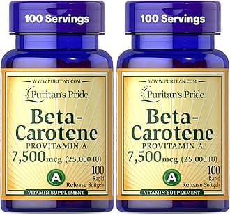 Beta Carotene Provitamin A 7,500mcg (25,000 IU), Vitamin Supplement for Immune System, Antioxidant and Eye Health Support, 100 Day Supply, 100 Rapid Release Softgels (Pack of 2)