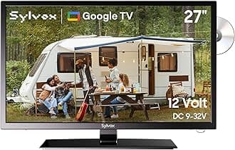 SYLVOX 27 inch Smart TV, FHD 1080P Caravan TVs with DVD Player, Google TV Compatible, Voice Control, HiFi Speaker, AC/DC, Wide Voltage, DVB-T2/C/S2, HDMI USB, 12V Television for Motorhomes, Campervan