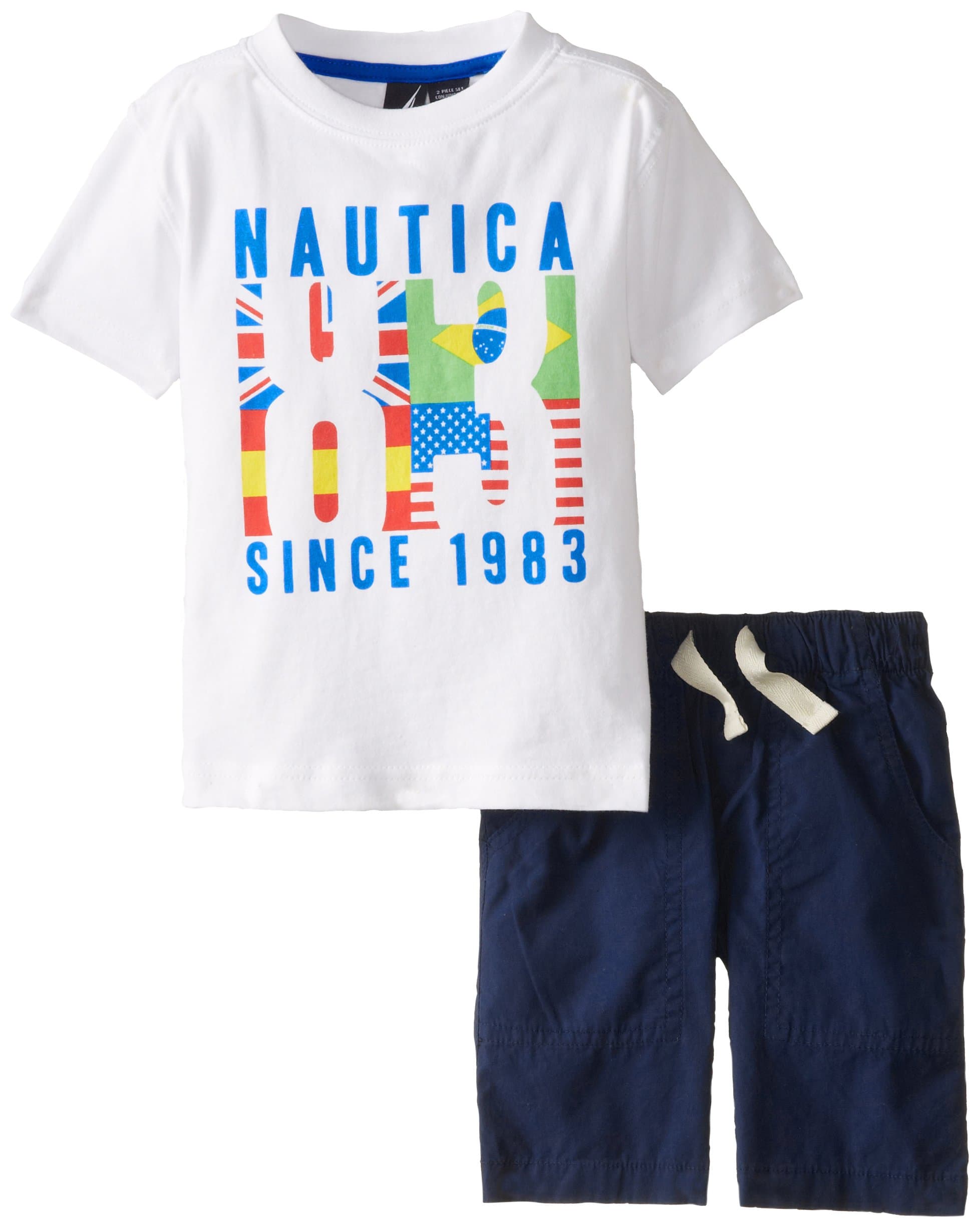 Nautica Boys' 2 Piece Solid Bottom and Graphic Tee Shirt Set