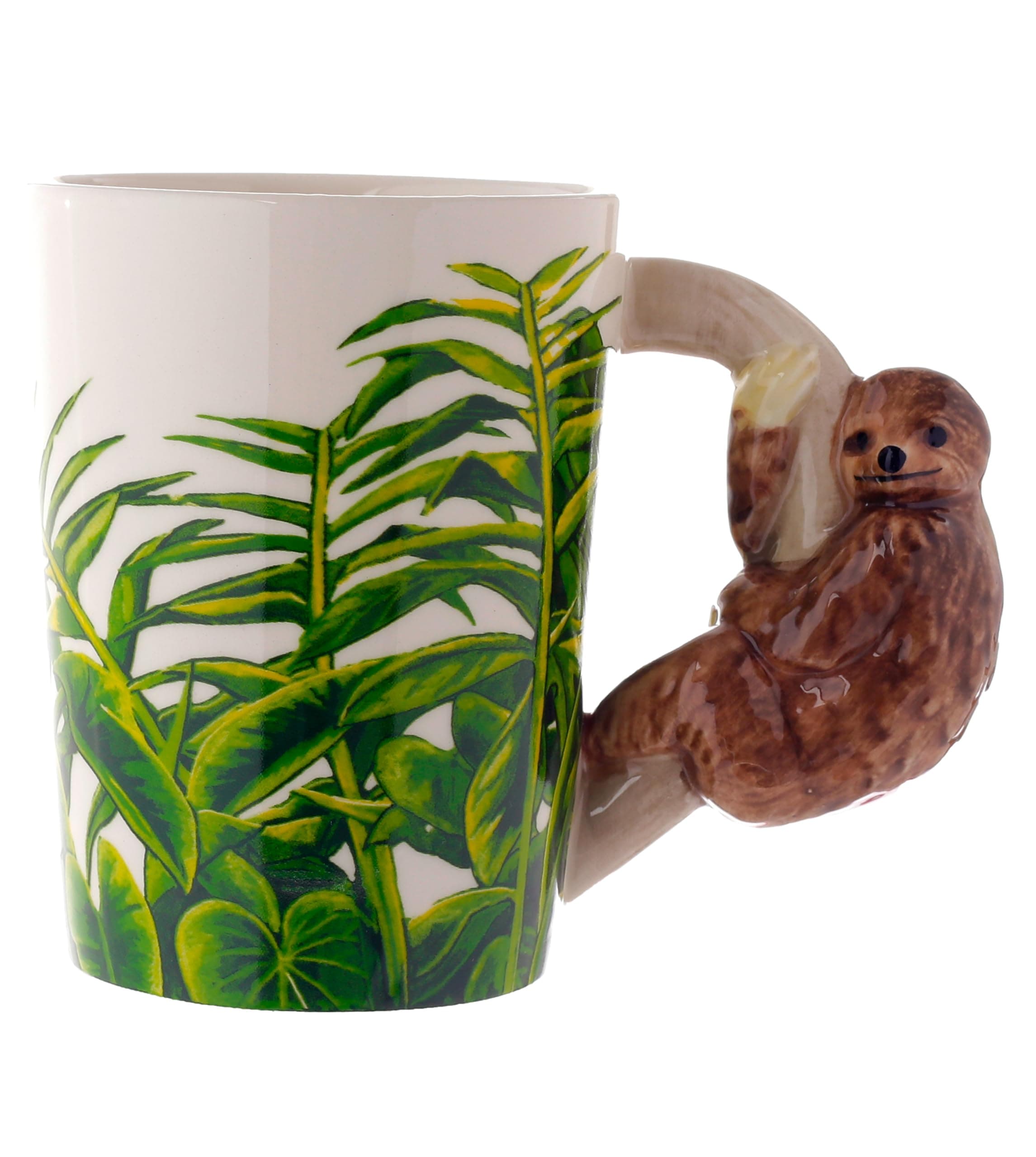 Puckator Jungle Explorer Sloth Ceramic Shaped Handle Tea Coffee Mug - Funny Home Accessories - Cute Gifts for Girlfriend - Large Mugs for Men Women Hot Drinks Cups Presents Secret Santa Gift Cup Set