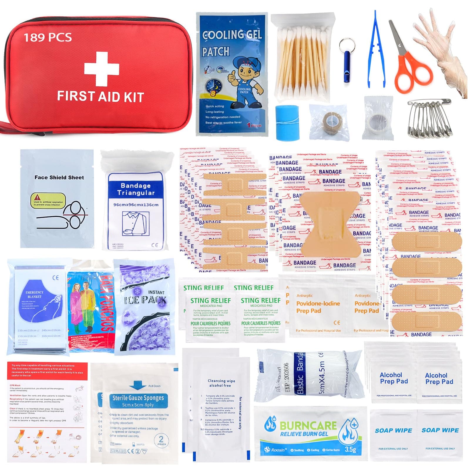 First Aid Kit - 189 Piece Mini Emergency Kits for Car, Basic Outdoor Essentials Survival Trauma Kit Bag, Small Travel Medicine Kit for Home, Sports, Boat, Vehicle, Office, Camping, Hiking