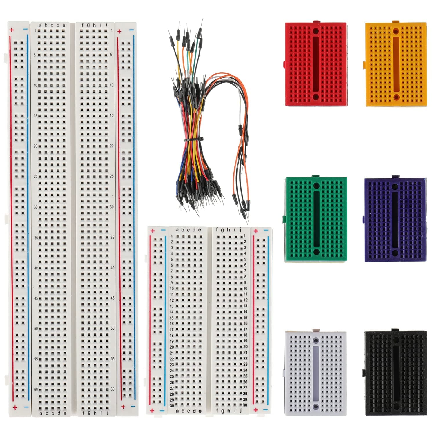 1Pcs 803 Tie points and 1 Pcs 400 Tie Points Solderless Breadboard and 65 Pcs Flexible Breadboard Jumper Wires and 6PCS 170 Points Mini Solderless Breadboard