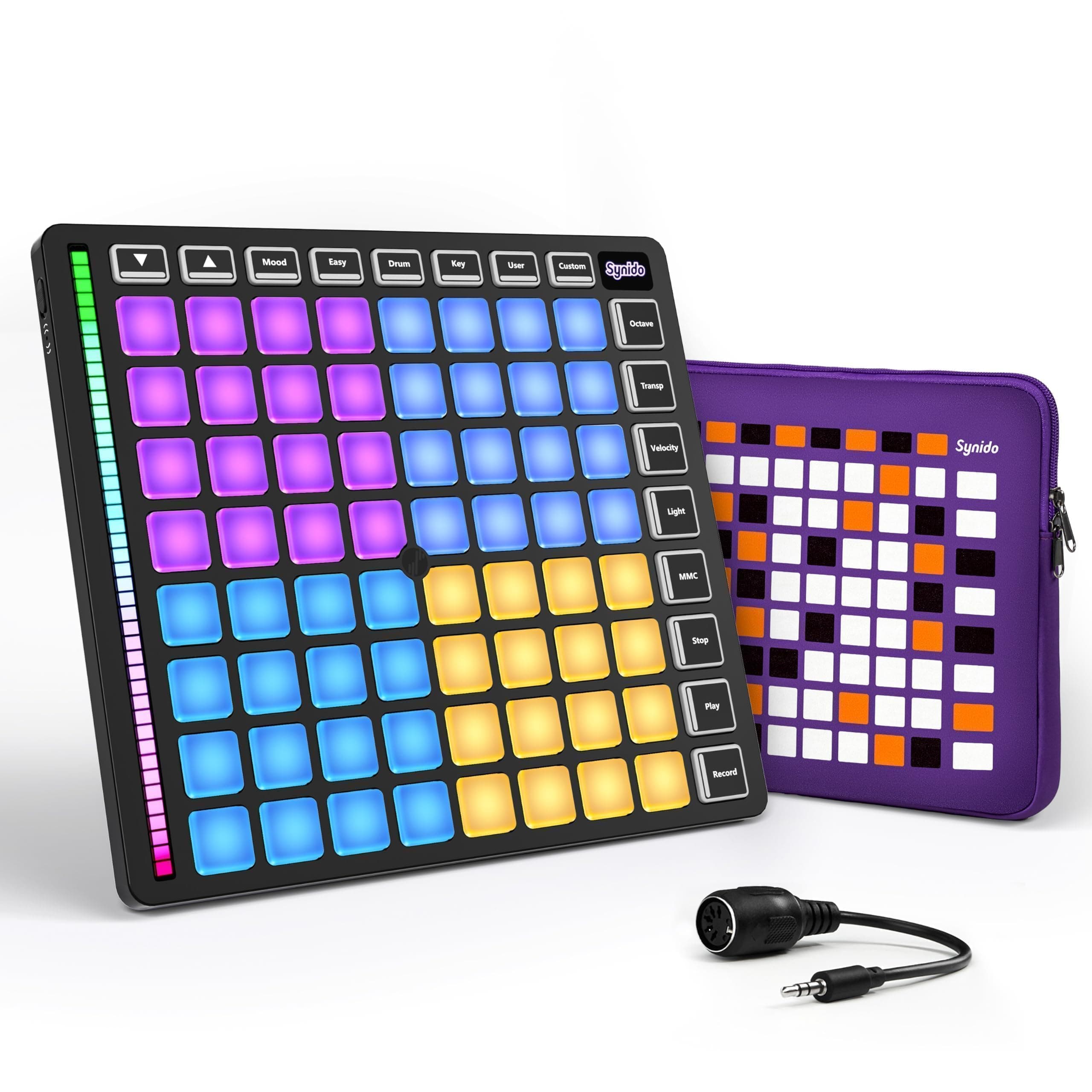 MIDI Pad Beat Maker Machine with 64 Velocity Sensitive RGB Pads, Portable MIDI Controller 8 * 8 Backlit Beating Machine with Easy Mode for Music Production Beginners, TempoPAD Z-1
