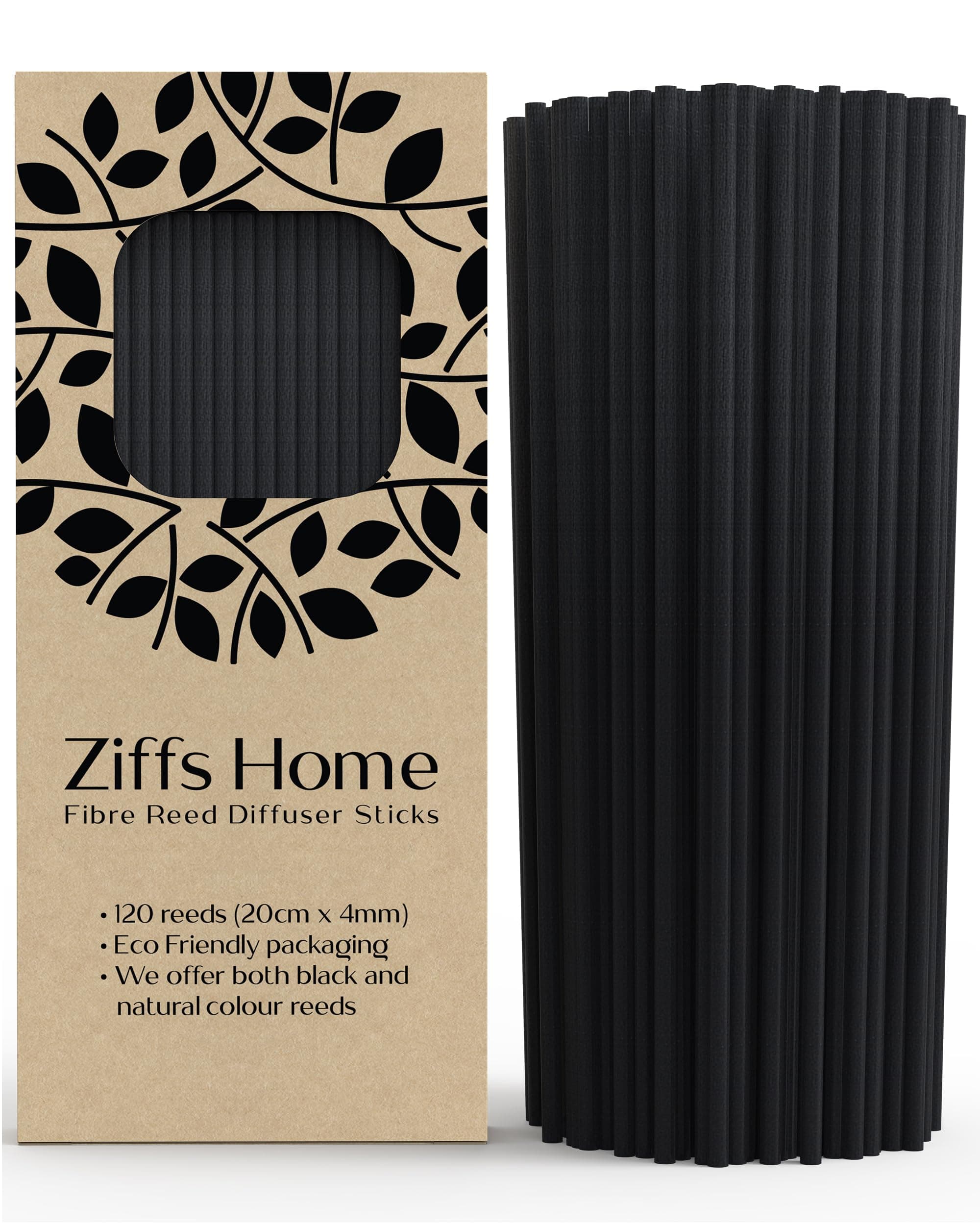 120 Black Fibre Reed Diffuser Sticks - 20cm x 4mm - Thick Diffuser Reeds Sticks - Diffuser Sticks for Diffuser Oils Fragrance Refill - Fibre Reeds for Diffusers