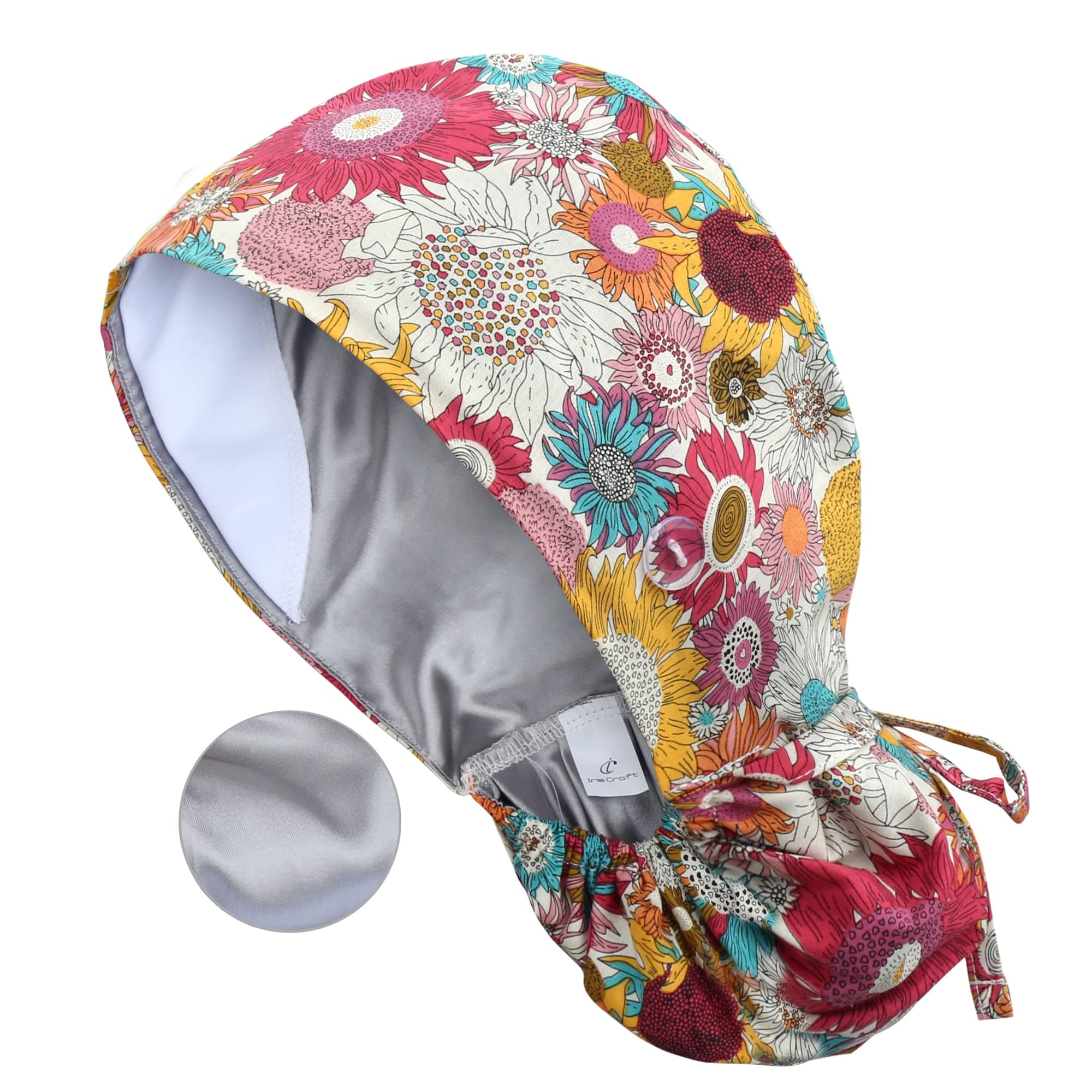 QBA Adjustable Working Cap with Button, Satin-Lined Hat, Cotton Working Hat Sweatband, Elastic Tie Back Hats Unisex