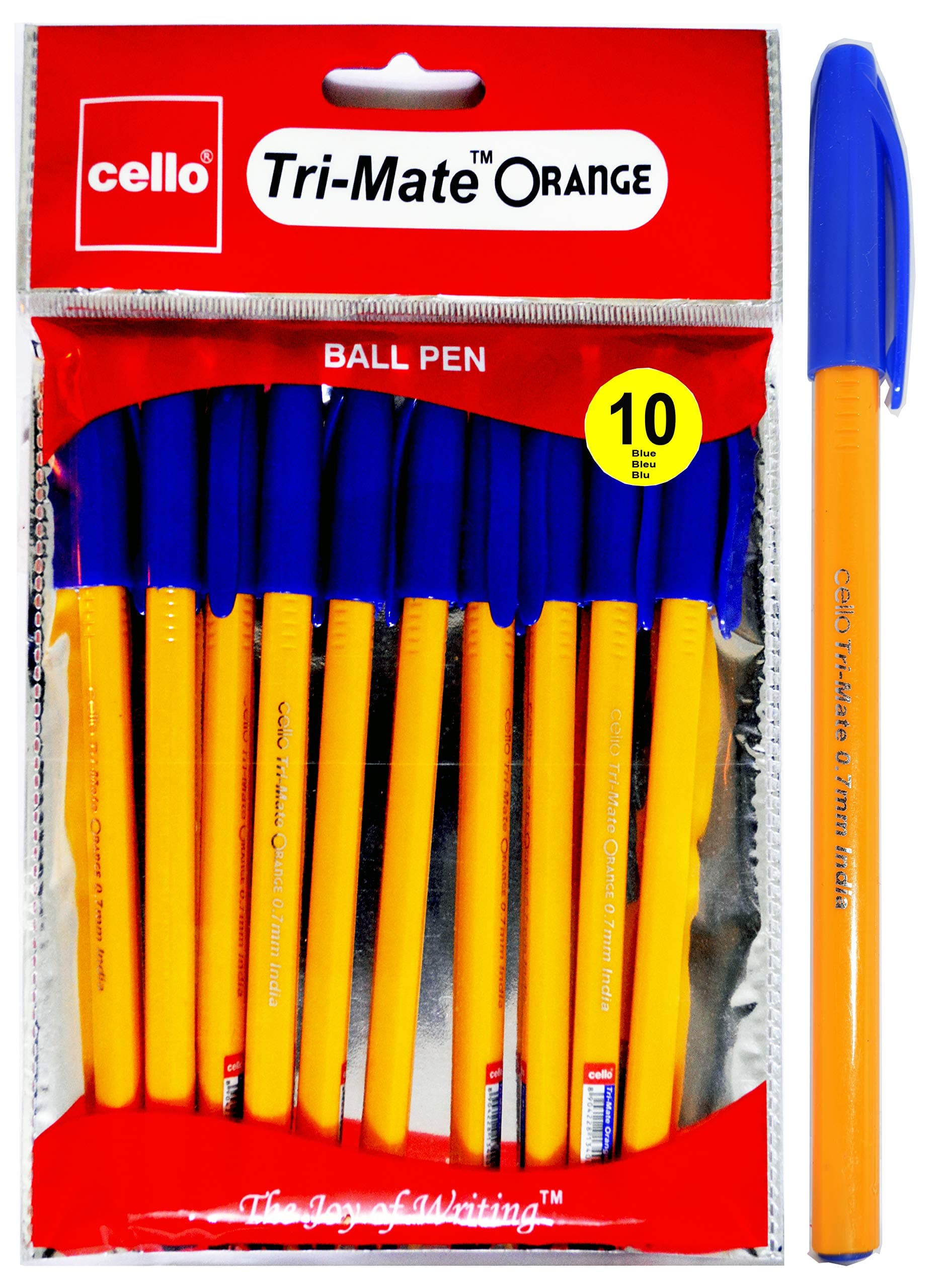 Cello Tri-Mate Orange Ballpoint Pens Medium Point Biro (Blue, Pack of 10)