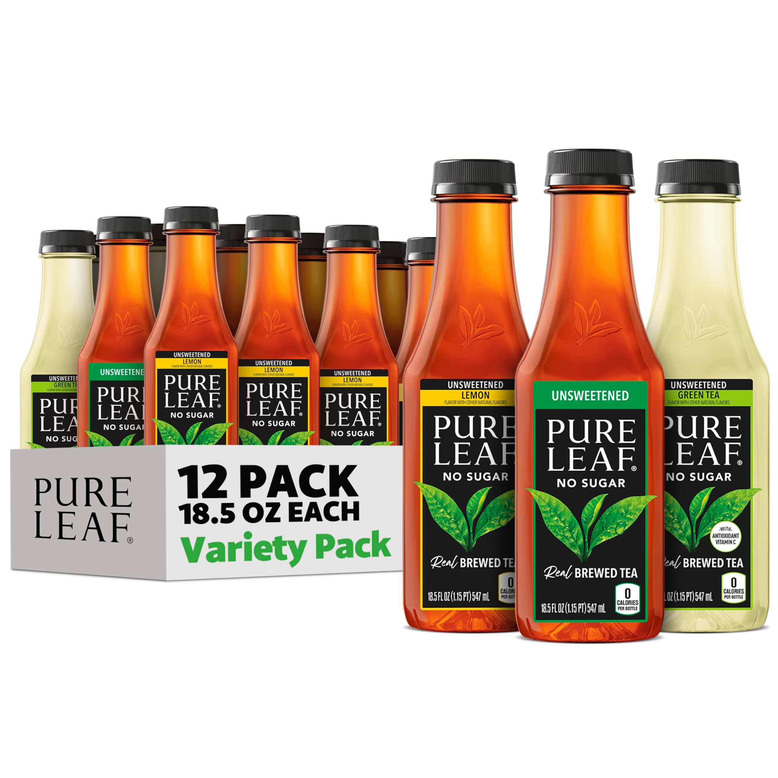 Iced Tea, Unsweetened 3 Flavor Variety Pack, Zero Sugar & Zero Calories, 18.5 Fl Oz Bottles (Pack of 12)