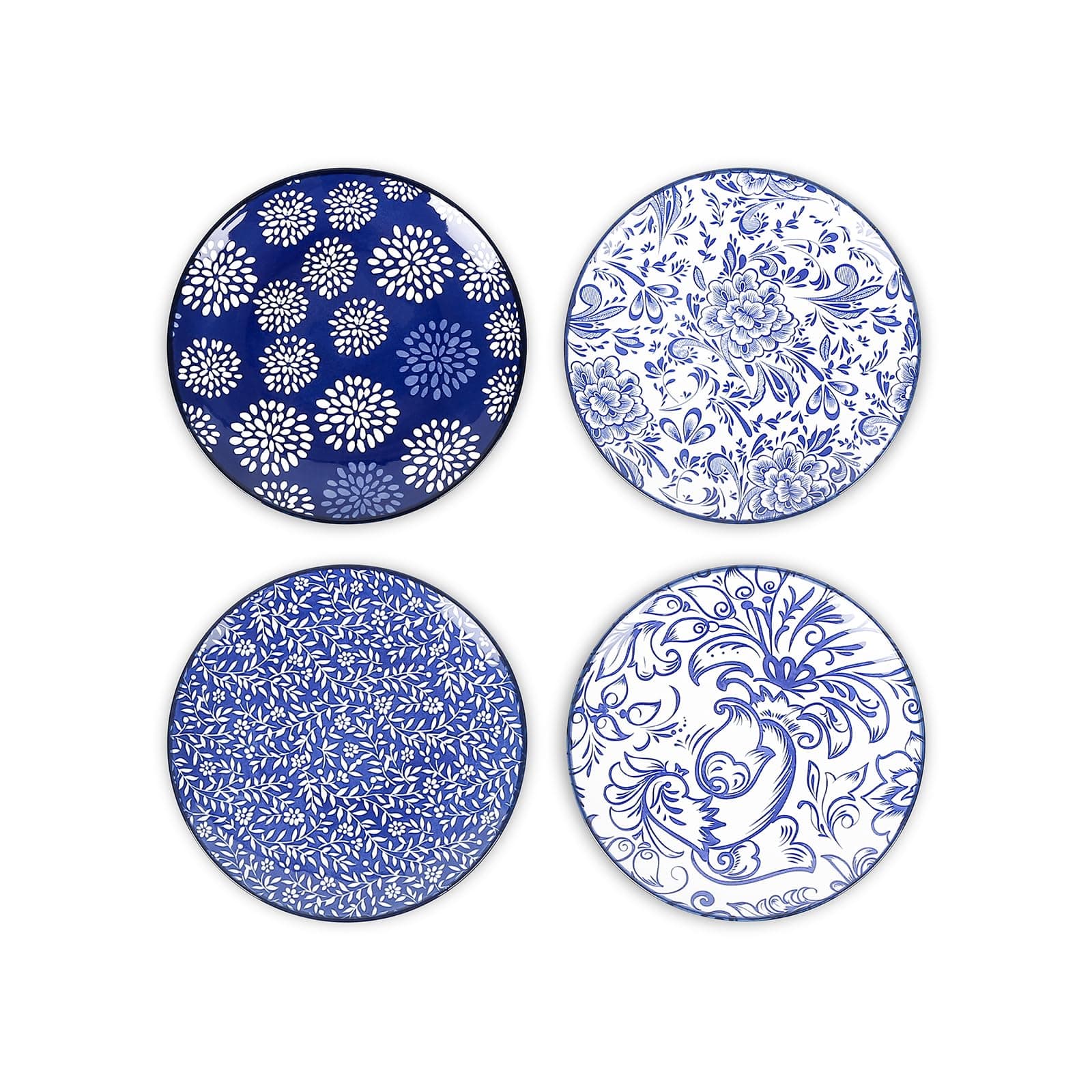 Dessert Plates Ceramic, 6 Inch Embossed Small Plates for Appetizer, Cake, Snacks, Microwave Dishwasher Safe, Set of 4, Blue