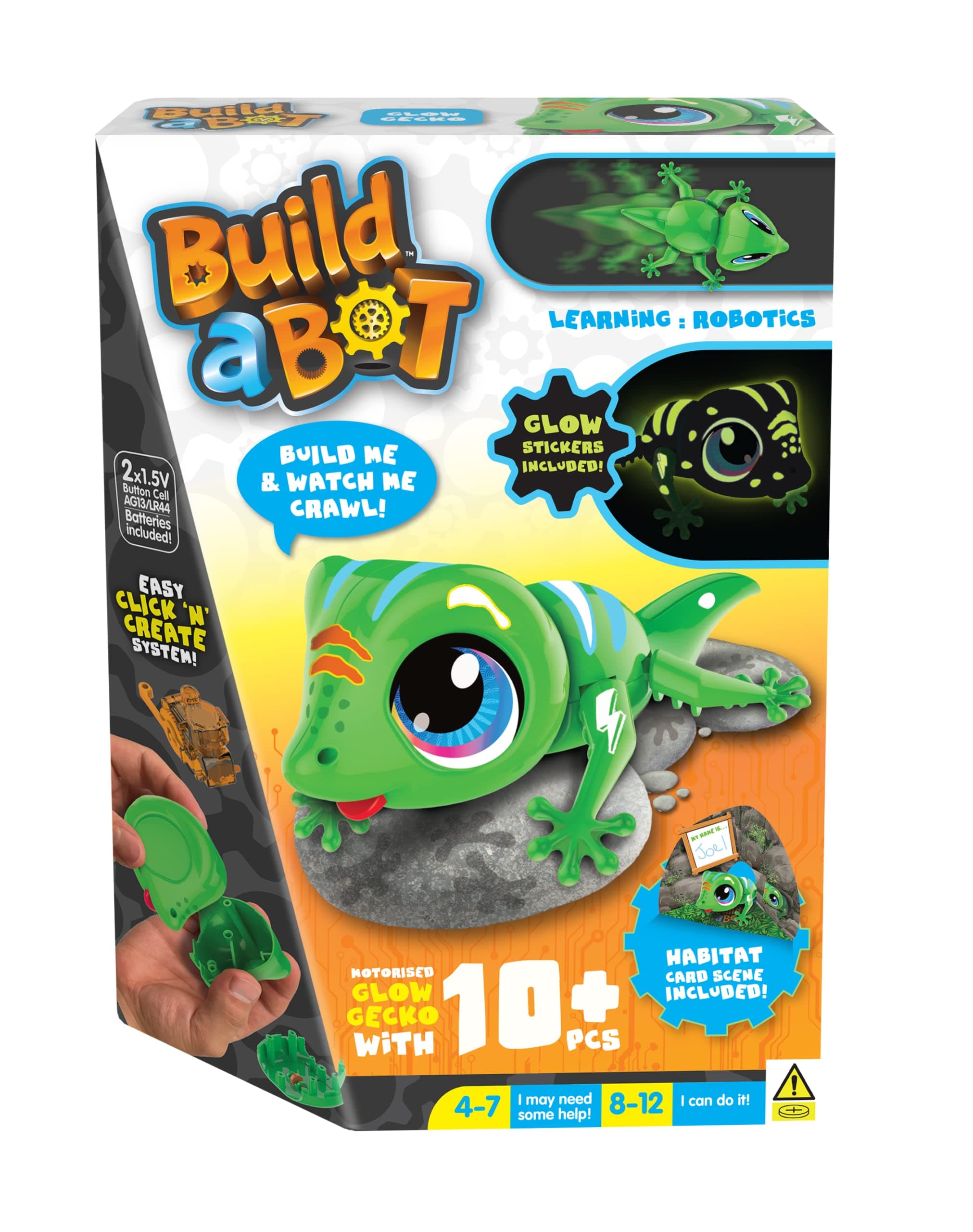 Build-a-Bot: Glow Gecko | Build Your Own Interactive Pet Gecko | Easy Click 'n' Create System | 20+ Piece STEM Robot Kit for Kids | For Ages 4+, Green