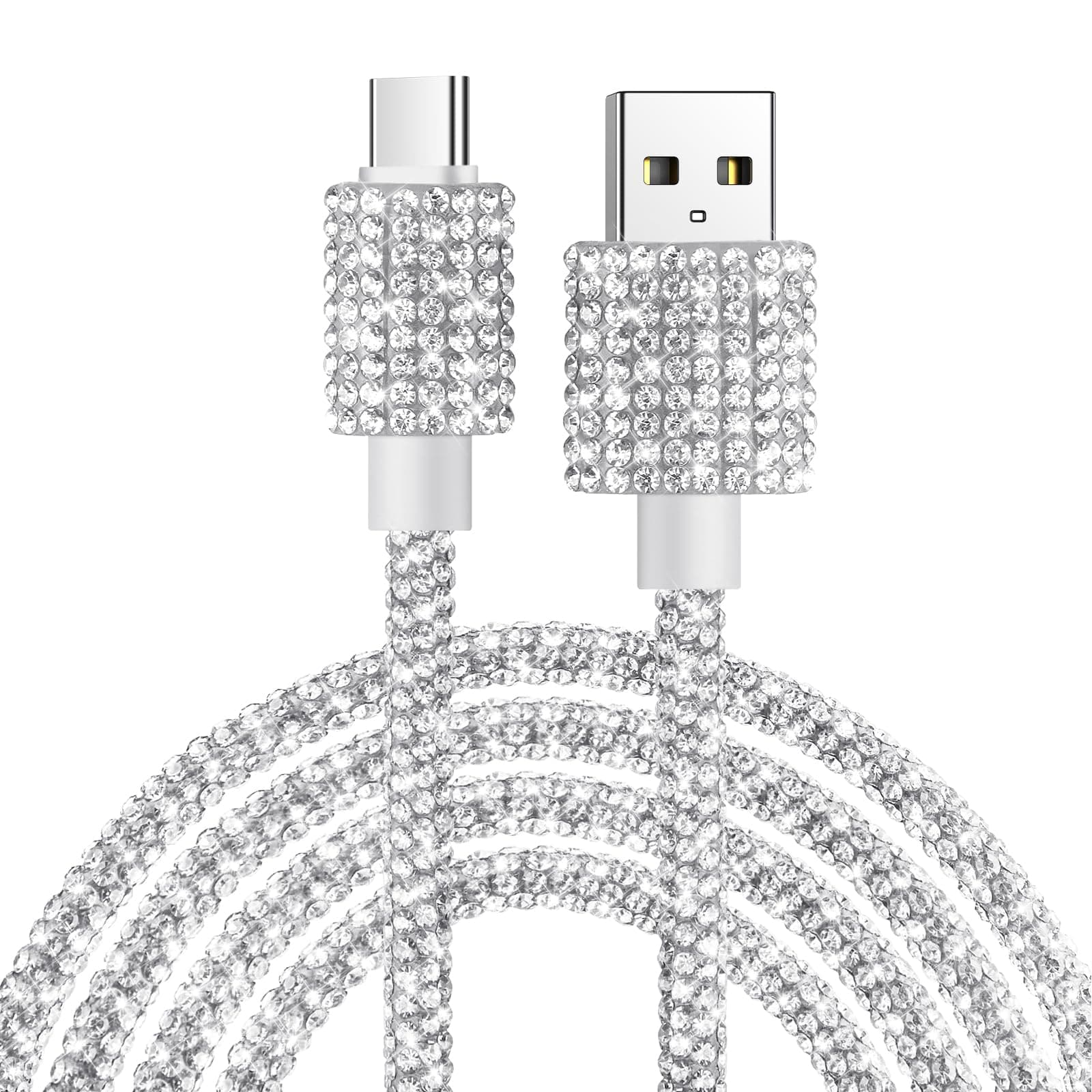 VOFUOE USB to USB C Cable for iPhone 17 Charging Cord Type C Fast Charging Cable Bling Sparkling Diamond Women 4FT for iPhone 16/16 Pro/ 16 Pro Max, for Galaxy S25/S24 Ultra, for iPad 11th -Silver