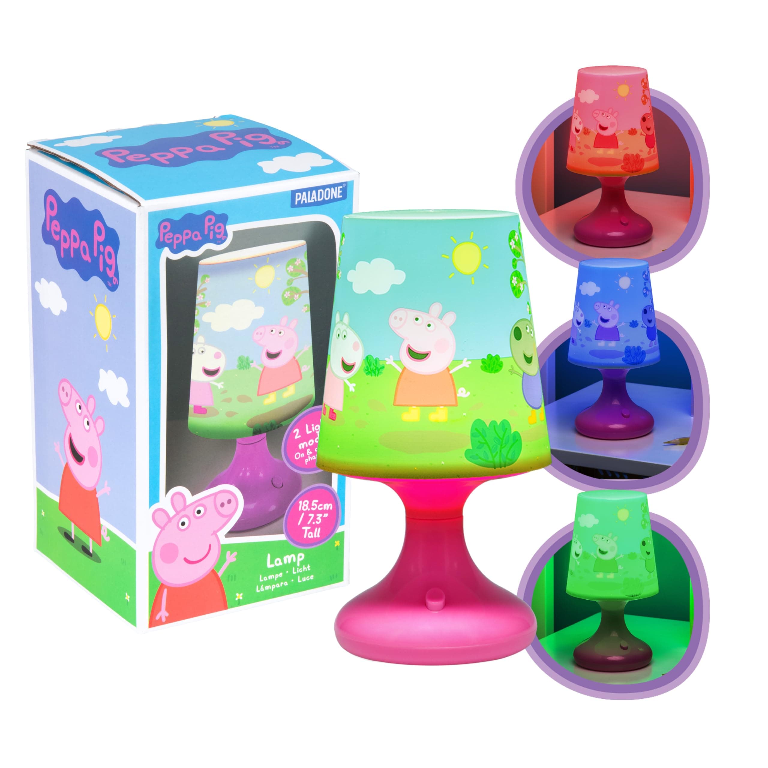 Paladone Peppa Pig Officially Licensed Table Lamp with 2 Light Modes, Kids Bedroom Bedside Light Playful Peppa Pig Sunny Scene, Night Light for Boys and Girls