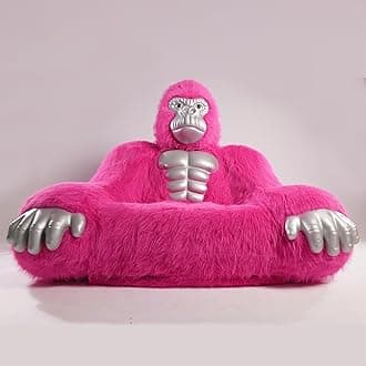 Gorilla Inflatable Luxury Sofa 6.56ft Height King Kong Inflatable Furry Plush Orangutan Furniture for Lounging, Gaming, or Movie Nights (Rose)