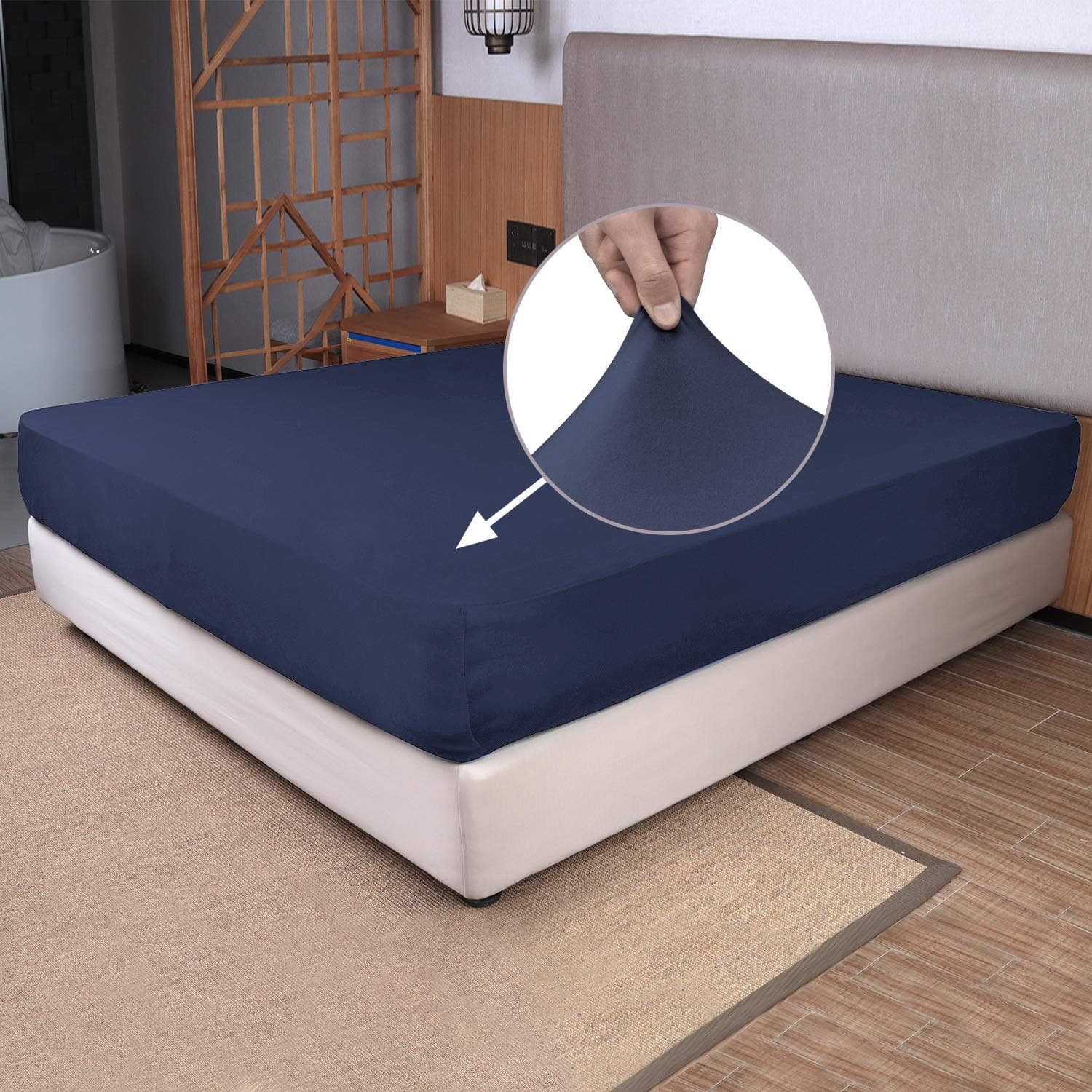 Full Size Fitted Sheet Only - 4-Way Stretch Knit, Snug Fit, Wrinkle Free & Stay in Place, No More Slipping Off for Mattress, Soft & Comfortable - Navy Blue, Full