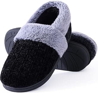 Women's Fuzzy Memory Foam Slippers, Closed Back Knit Bedroom Slippers, Slip-On Warm House Shoes for Indoor & Outdoor Comfort