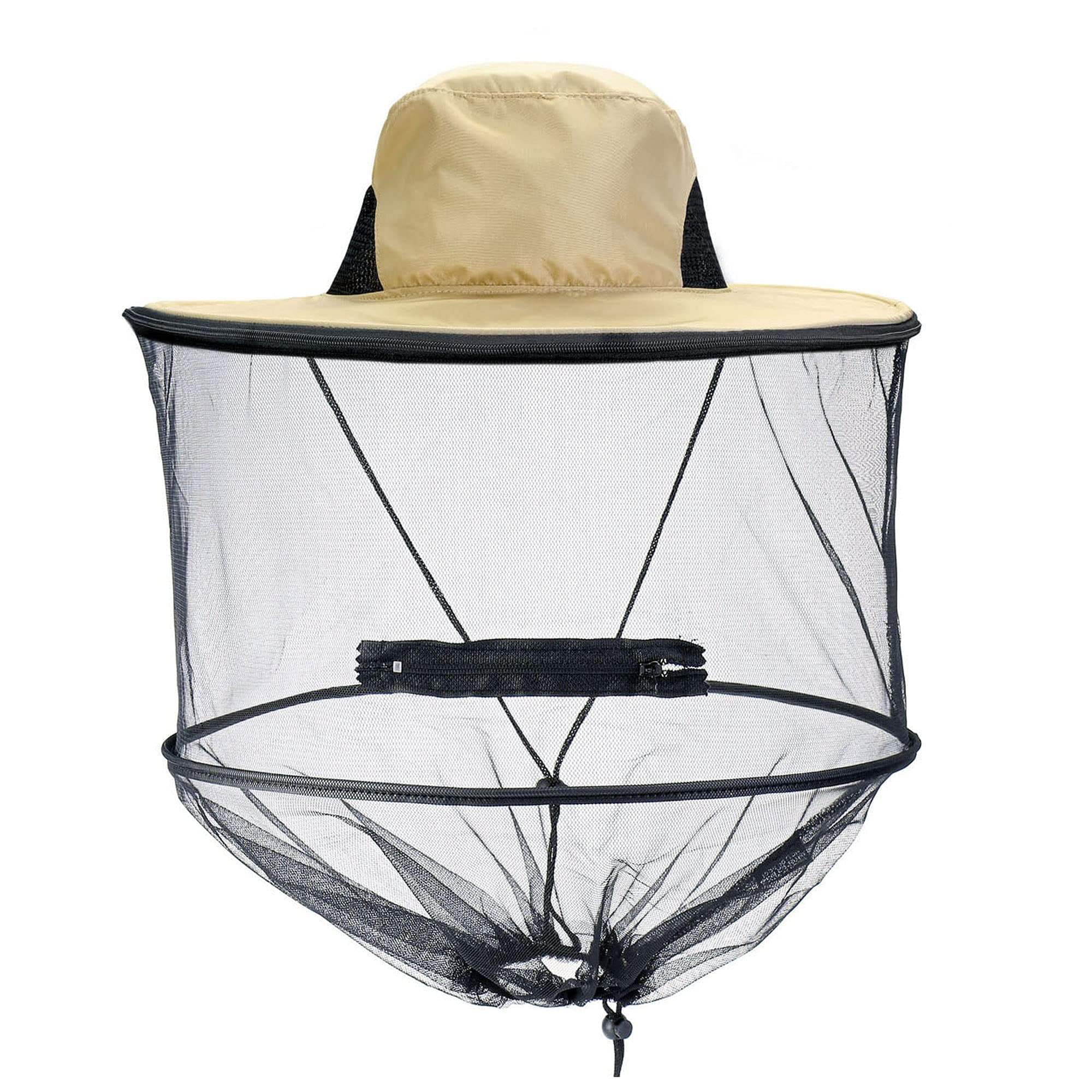 CozyCabin Mosquito Head Net Hat with Removable Mesh Hidden Netting, Camouflage Design for Outdoor Fishing Gardening Hiking Face Cover - Beige