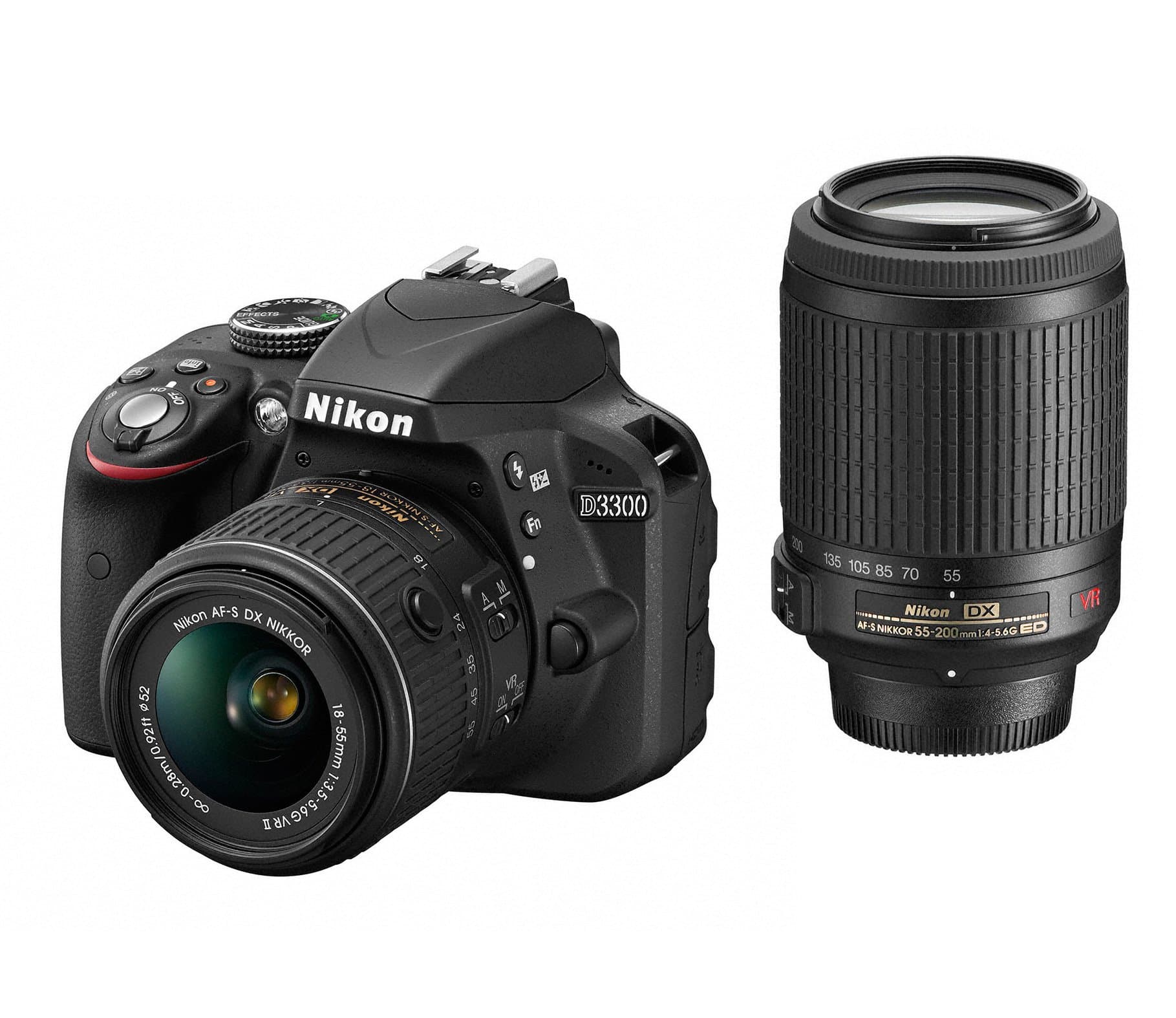 Nikon D3300 24.2 MP CMOS Digital SLR with 18-55mm DX VR II & 55-200mm DX VR II Zoom Lenses (Black) - International Version (No Warranty)