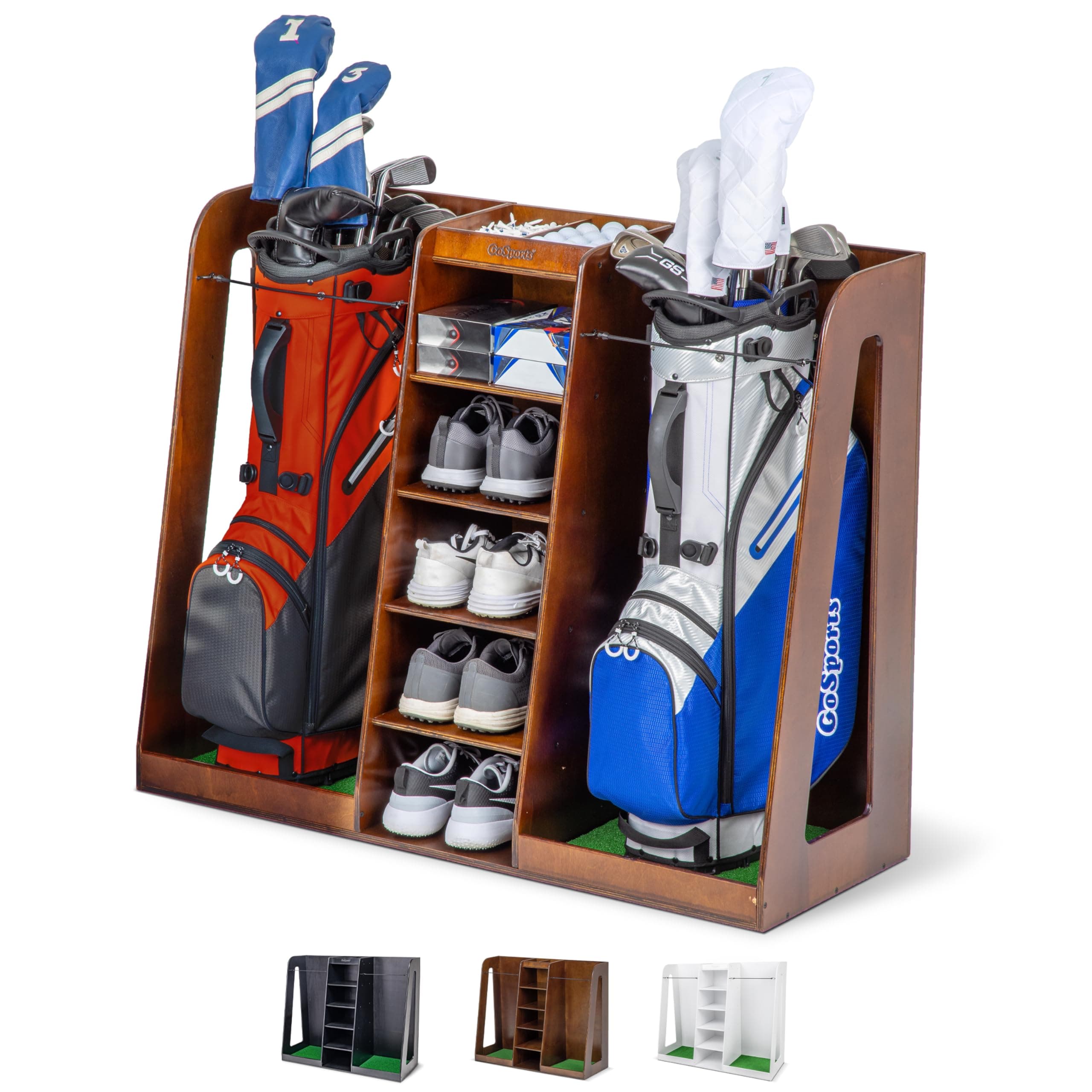 Premium Wooden Golf Bag Organizer and Storage Rack