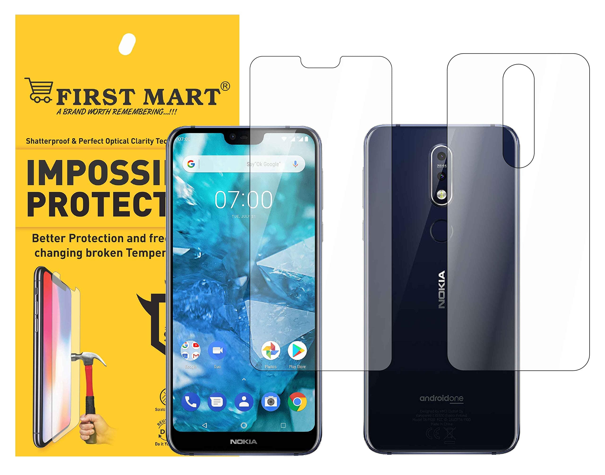 FIRST MART - A BRAND WORTH REMEMBERING Tempered Glass For Nokia 7.1 / Nokia 7 2018 | Front and Back Crystal Clear Screen Protector Full Flat Screen Coverage for Nokia 7.1 with Easy Installation Kit