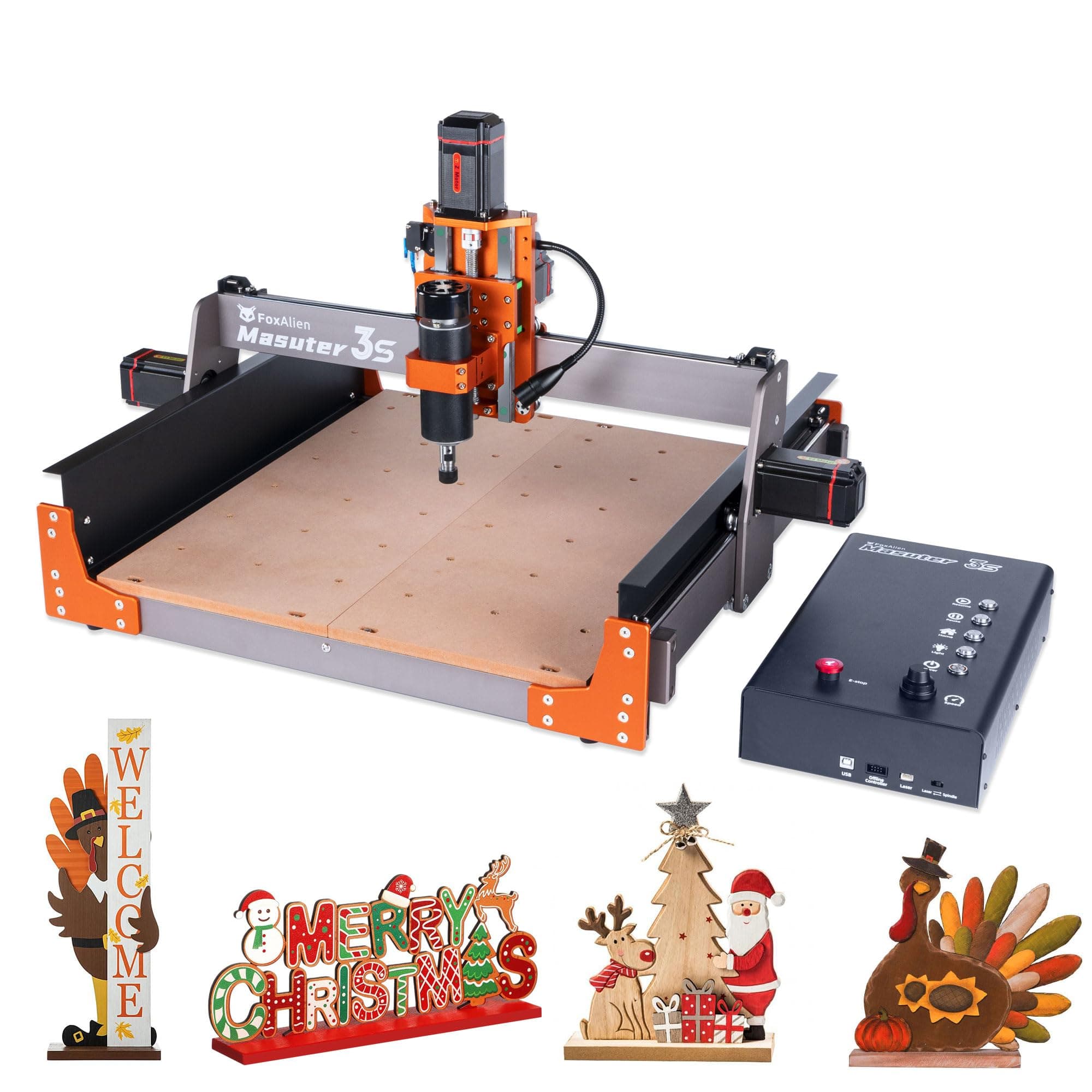 FoxAlien Master 3S CNC Router Machine, 3-Axis Engraving Milling Machine with Steel Wheel, 400 x 400 x 95 mm Working Area, for Wood, Acrylic, MDF, Nylon Engraving, Metal Cutting, Includes Japanese