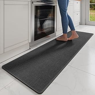 Kitchen Mats for Floor, Super Absorbent Kitchen Rugs Non Slip Washable, Soft Imitation Linen Braided Kitchen Runner Rug, Standing Mat Kitchens Sink Mat, Easy to Clean, Black 17x71