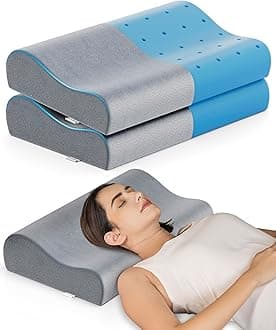 FOVERA Cervical Pillow | 2 Years Warranty | Cool Gel Memory Foam Orthopedic Neck Support Pillow for Sleeping, Neck & Shoulder Pain (King - 24 x 15 x 4.5 Inch, Grey Velvet Cover, Pack of 2)